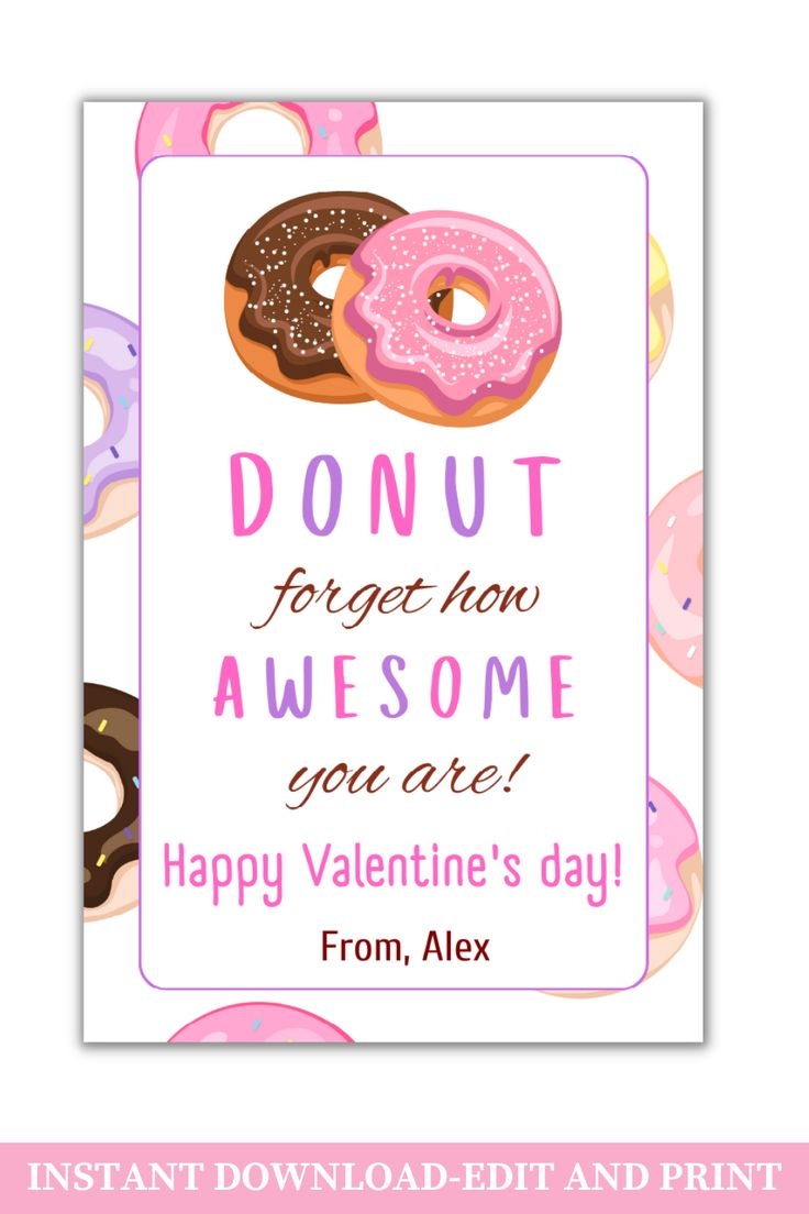 Donut Forget How Awesome You Are Donut Valentine Tag Printable Valentine donut Valentine s Day Tag
