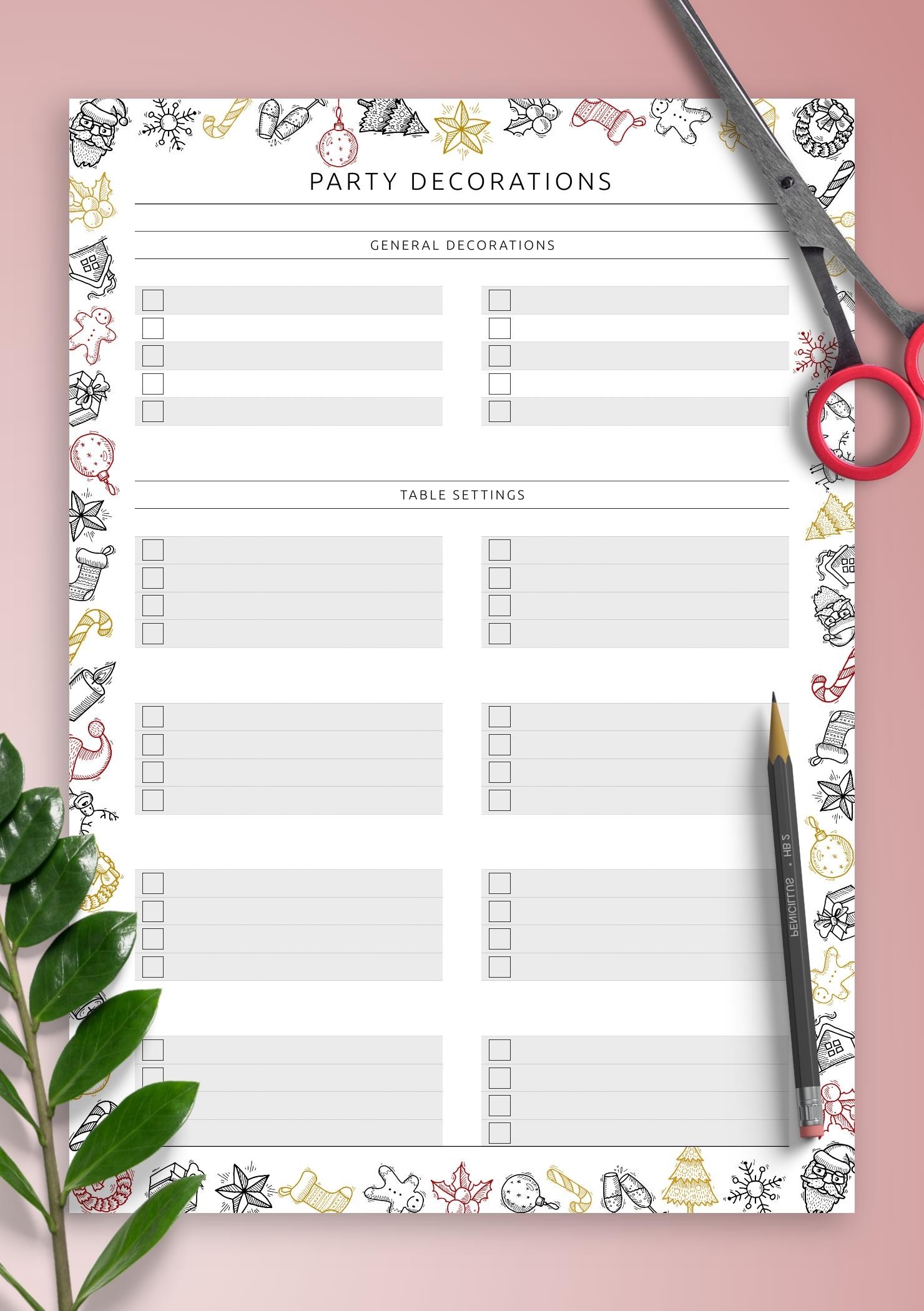 Download Printable Party Decorations List Original Style PDF