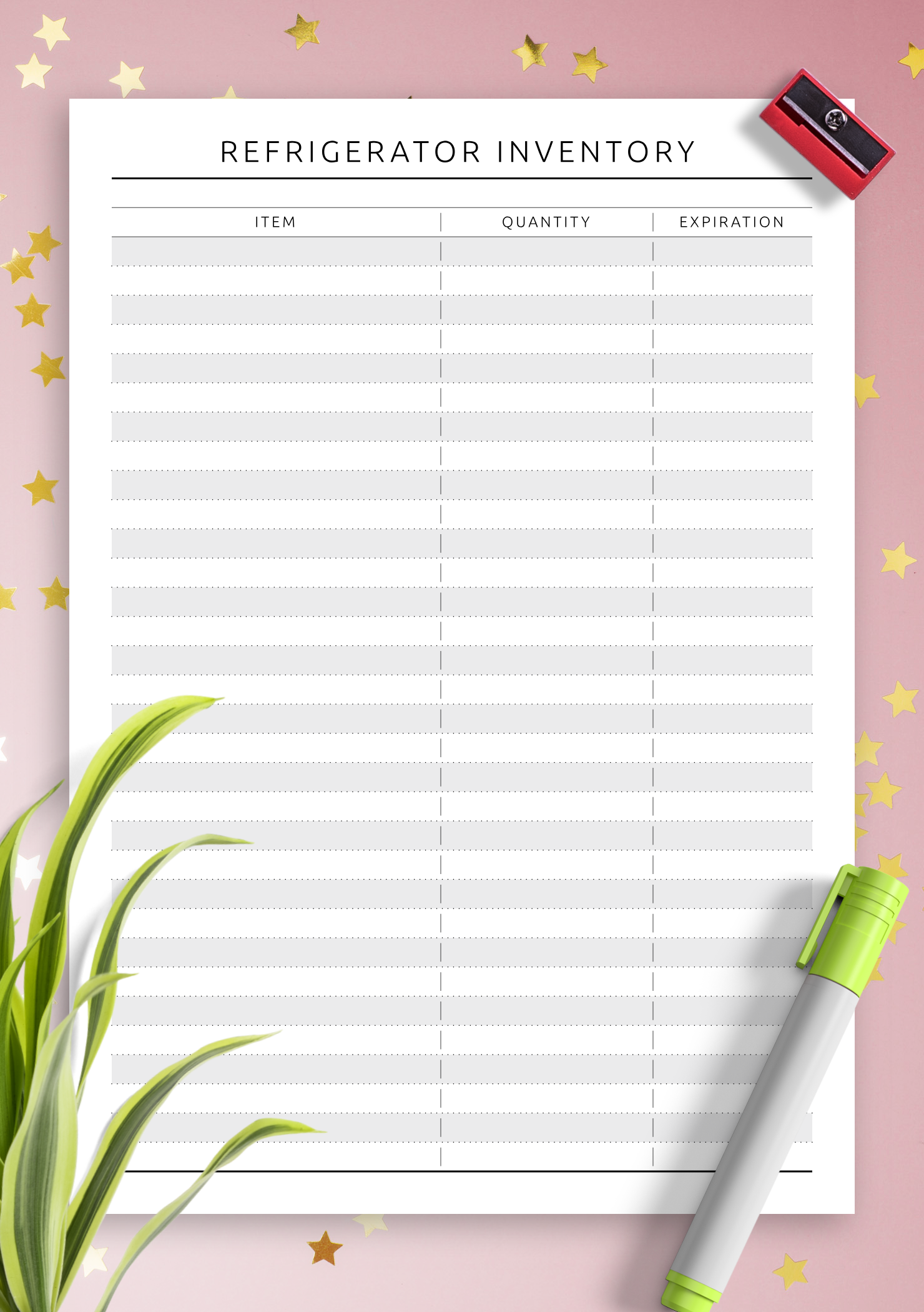Download Printable Refrigerator Inventory Original Style PDF