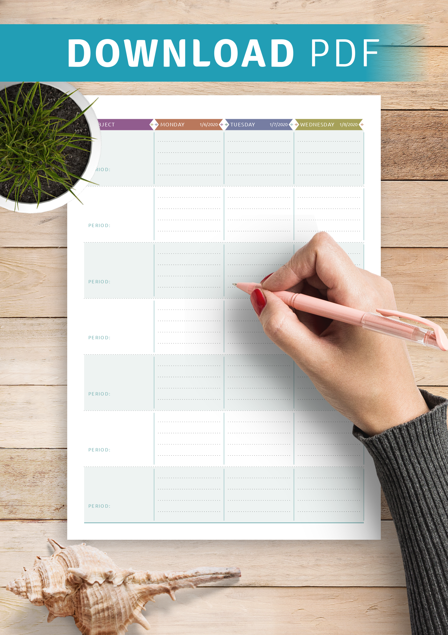 Download Printable Week Lesson Plan Casual Style Full Week PDF