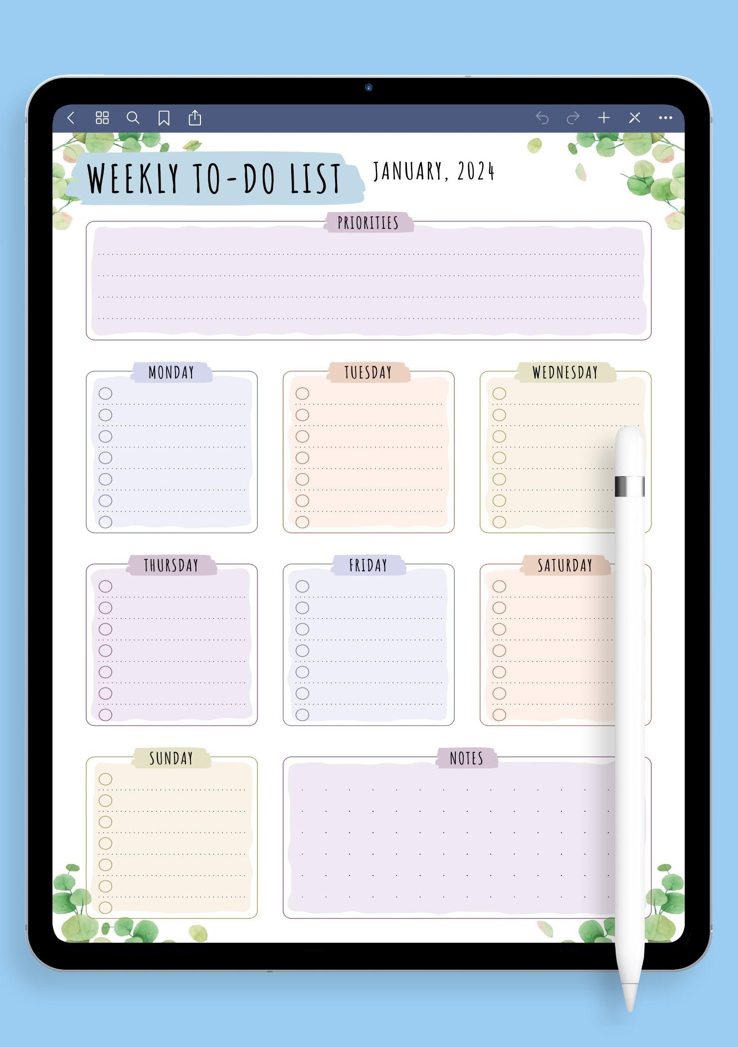 Download Printable Weekly To Do List Floral Style PDF