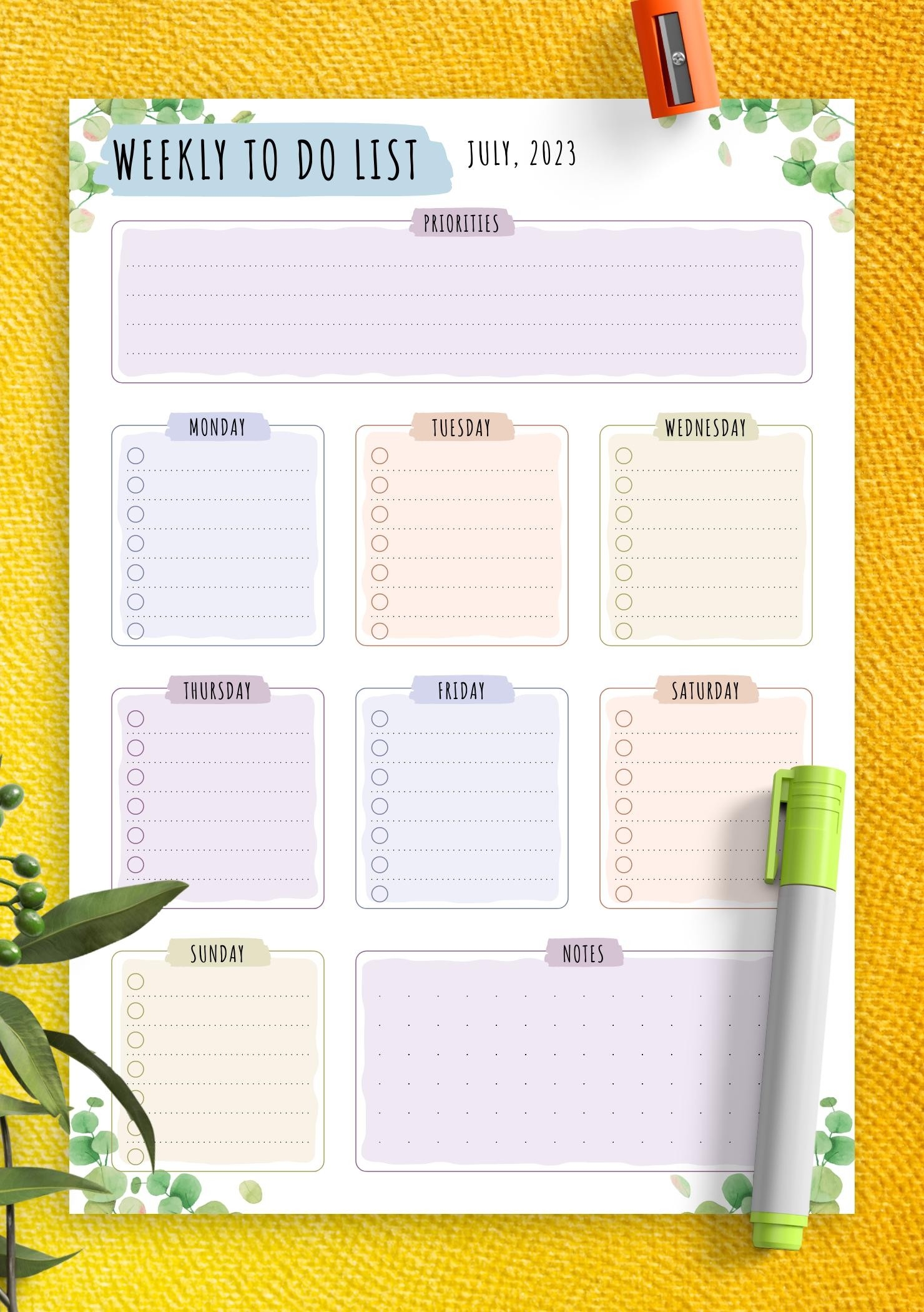 Download Printable Weekly To Do List Floral Style PDF