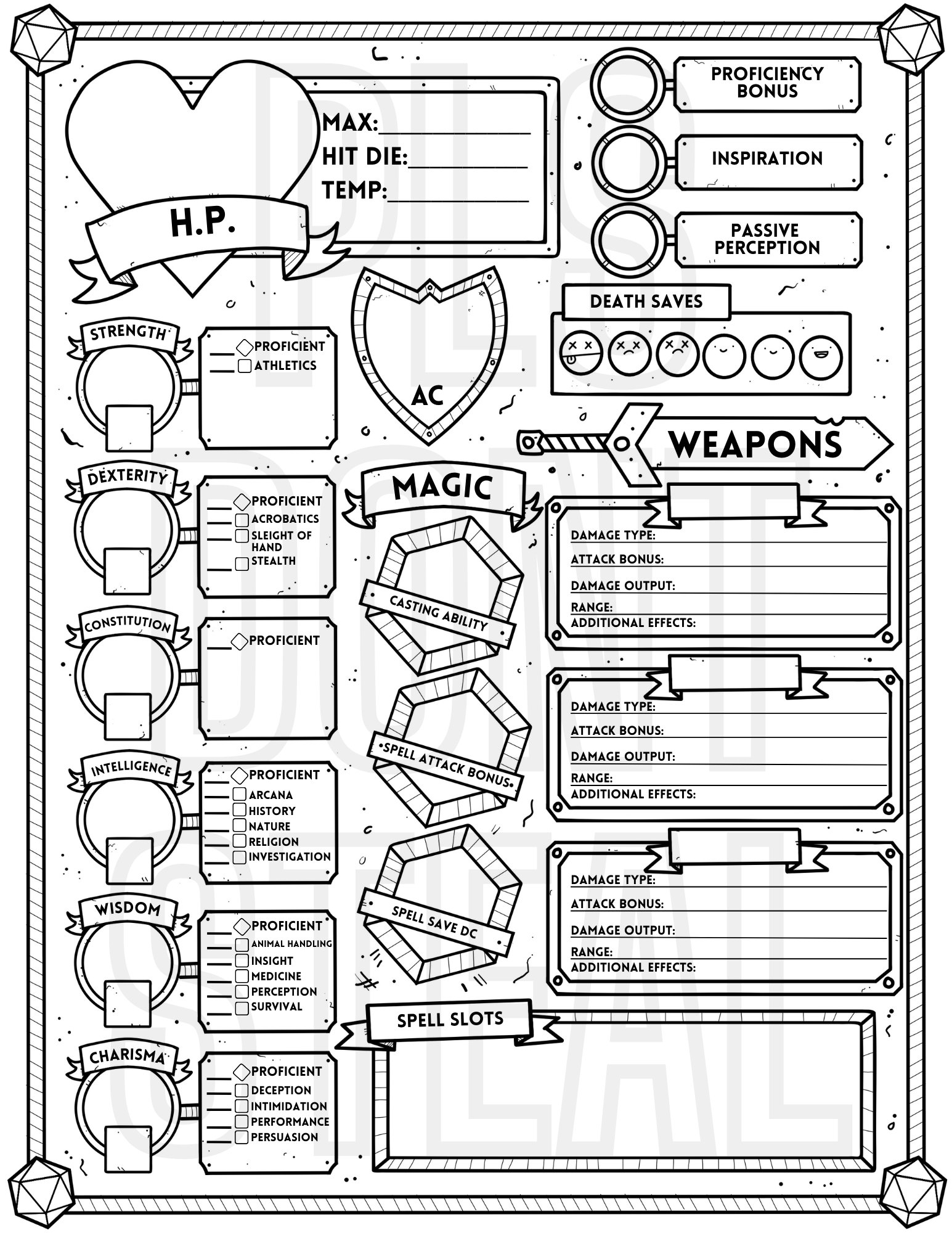 Dungeons And Dragons EDITABLE PDF And Downloadable Character Sheet Etsy