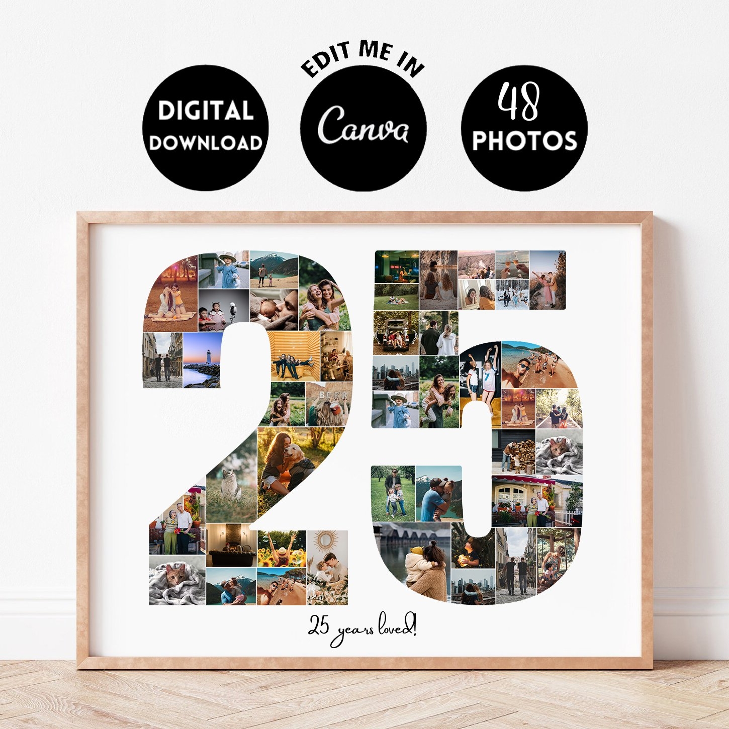 EDITABLE 48 Photos Custom 25 Years Collage 25th Anniversary 25th Birthday Gift For Him 25th Year Gift Digital Printable Payhip