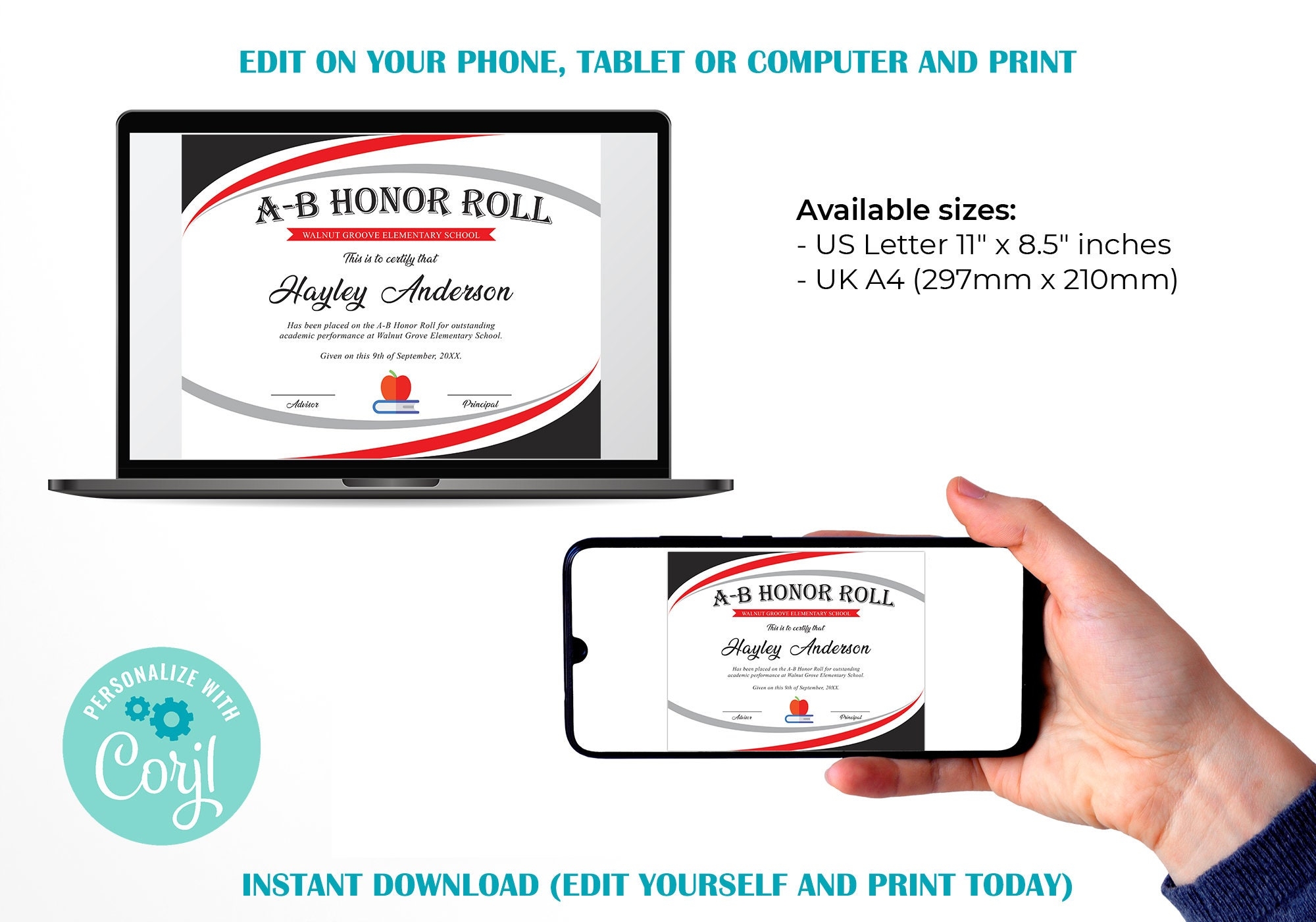 Printable Elementary A And B Awards Editable