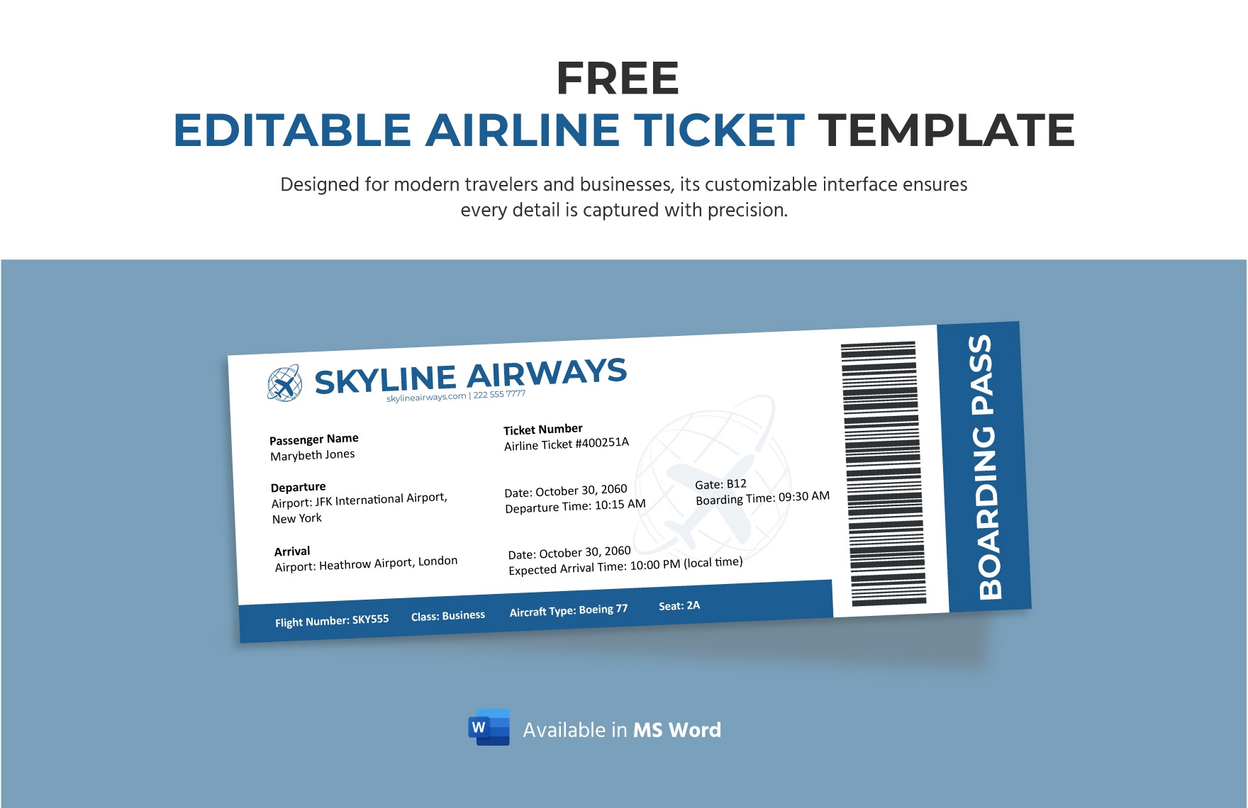 Free Printable Editable Air Ticket