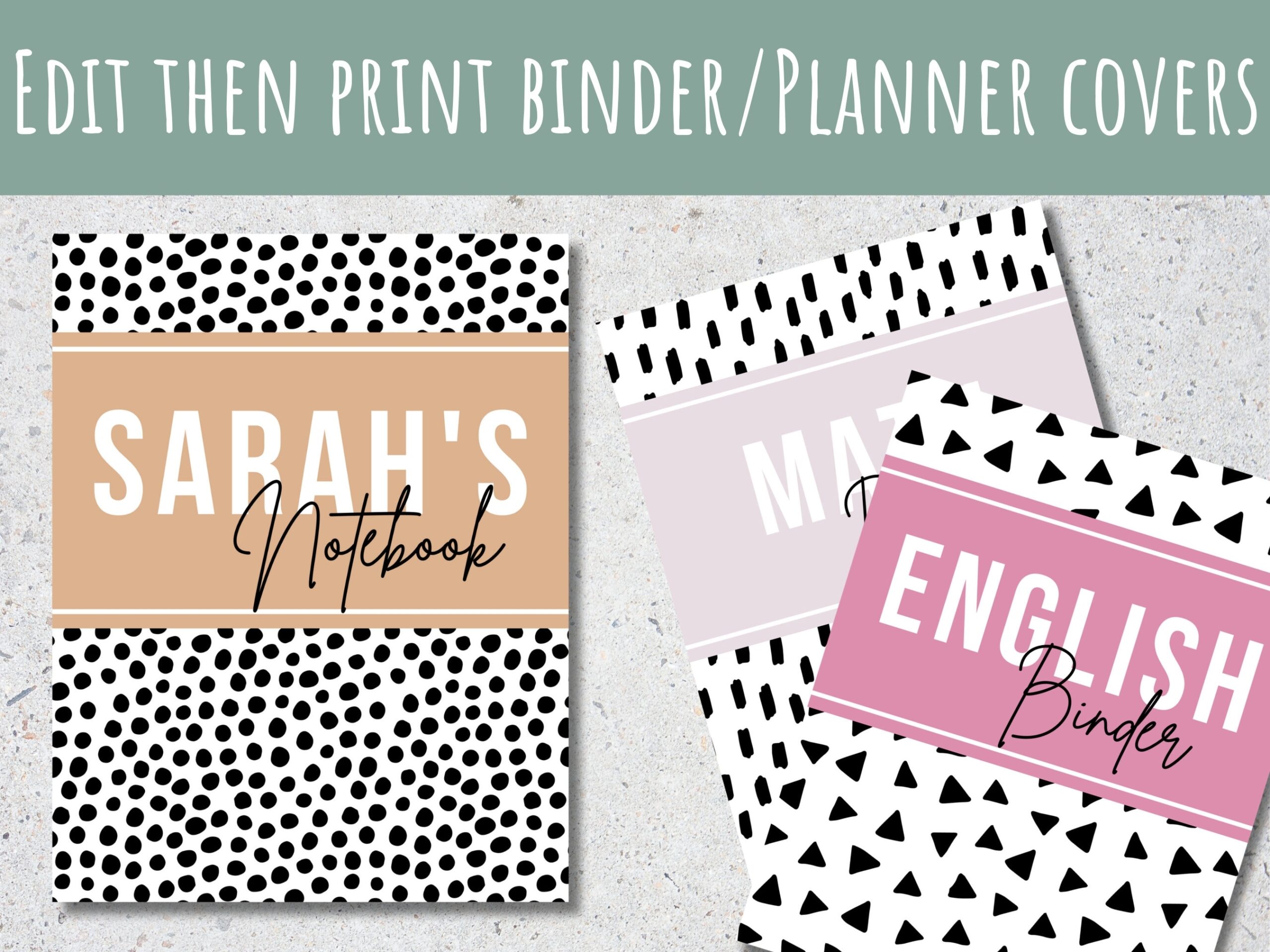 Editable And Printable Binder And Planner Covers Custom School Supplies Custom Planner Cover Canva Template Design Binder Spines Print Etsy