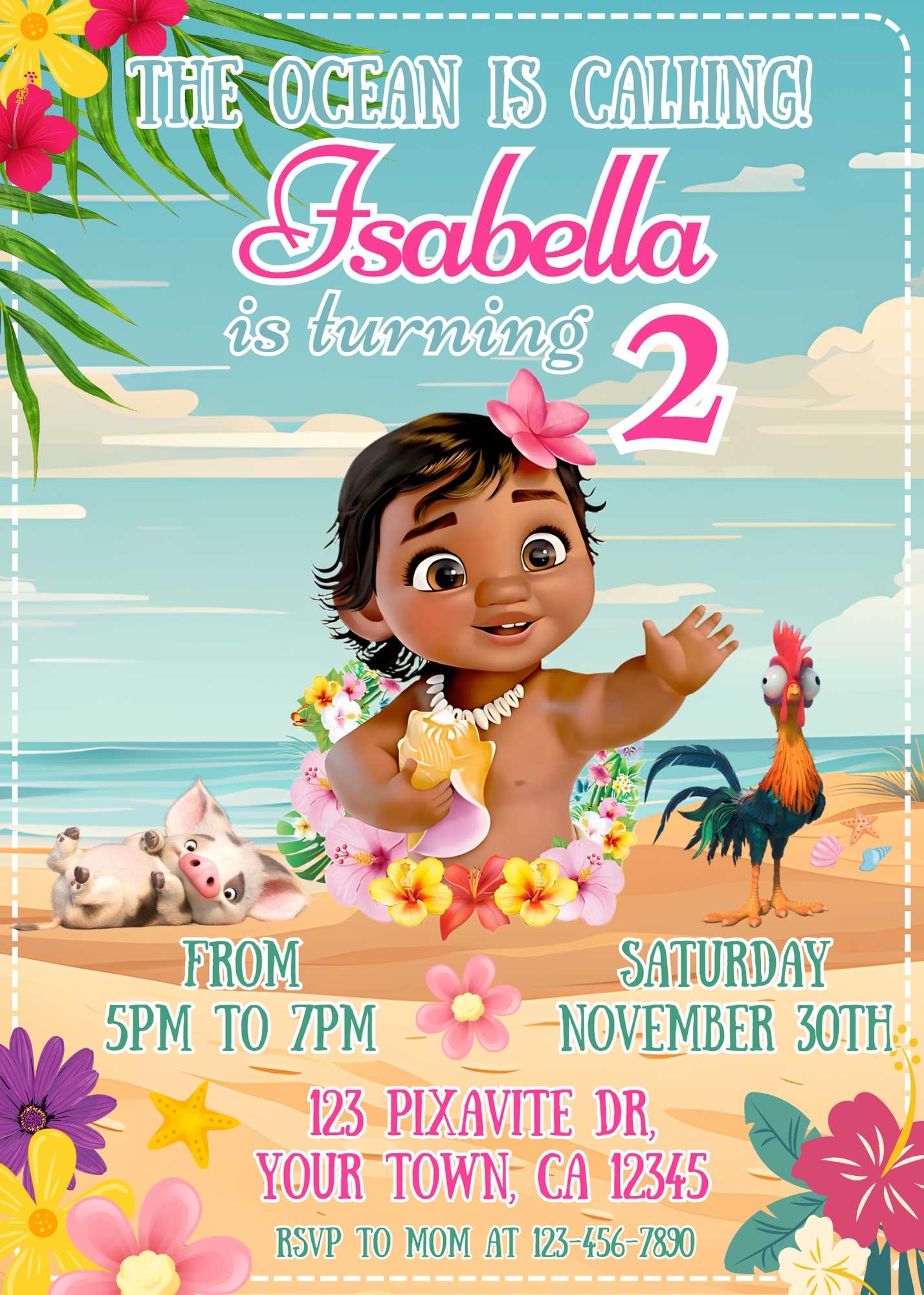 Editable Baby Moana Birthday Invitation Template Lovely Invite