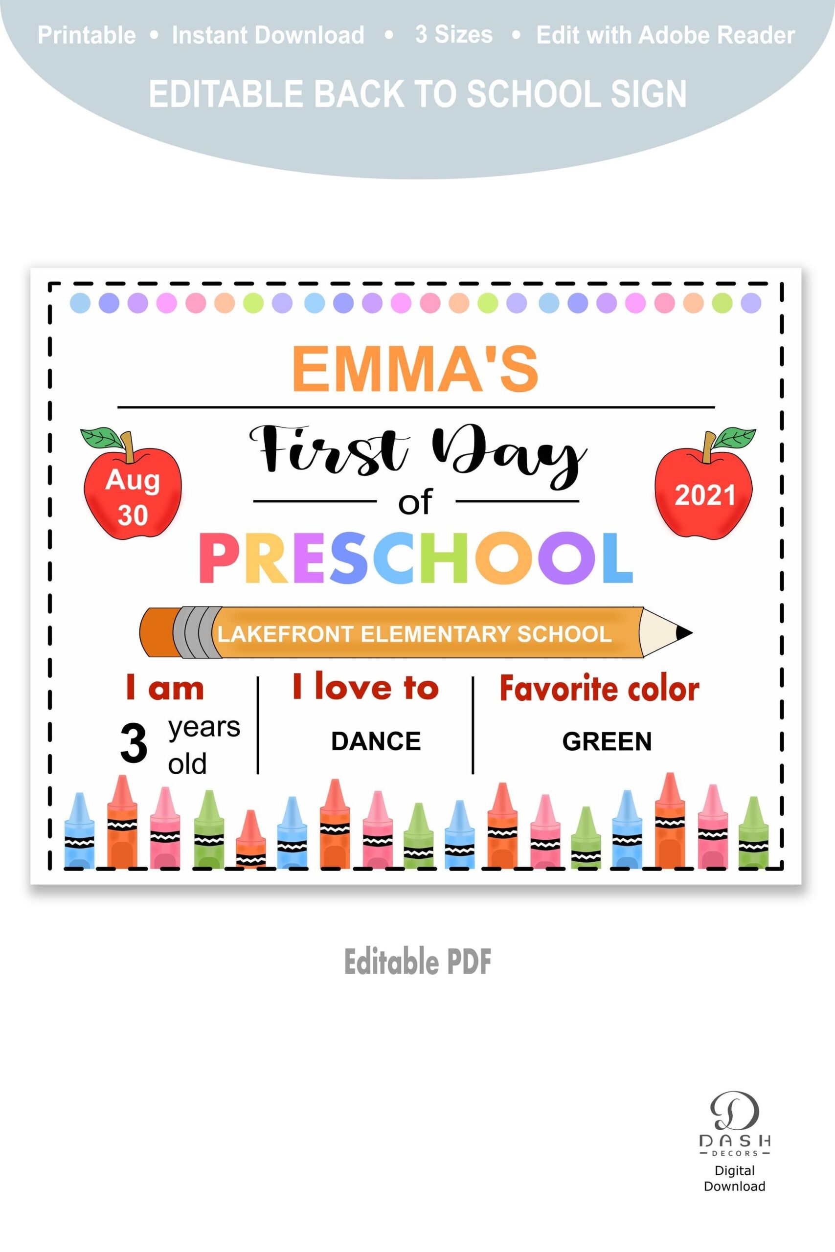 Editable Back To School Sign Personalized First Day Of School Sign 1st Day Of Preschool Printable Sign Back To School Photo Prop Etsy