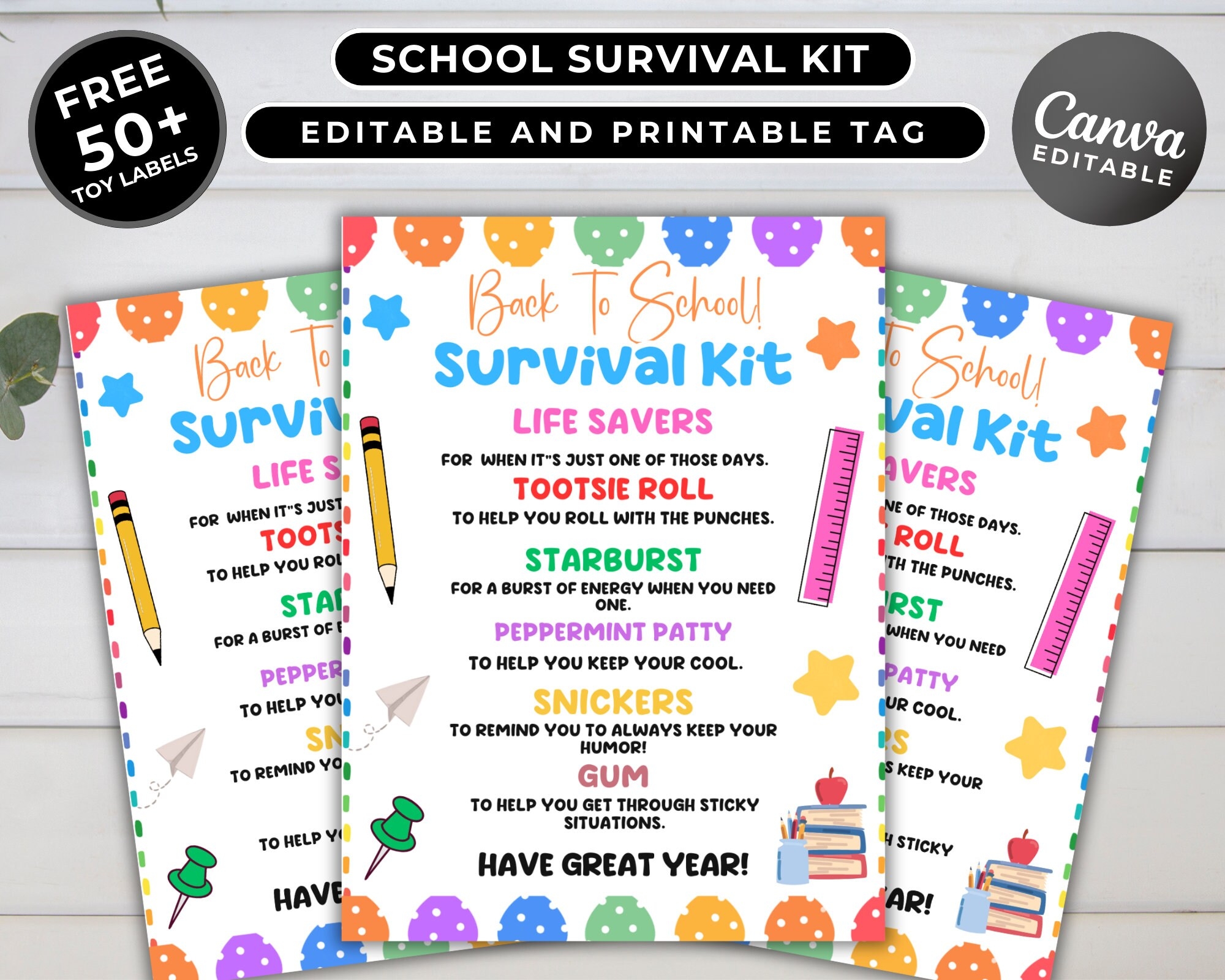 EDITABLE Back To School Survival Kit Gift Tags Back To School Student Treat Tags Printable Survival Kit Tags For Students Etsy