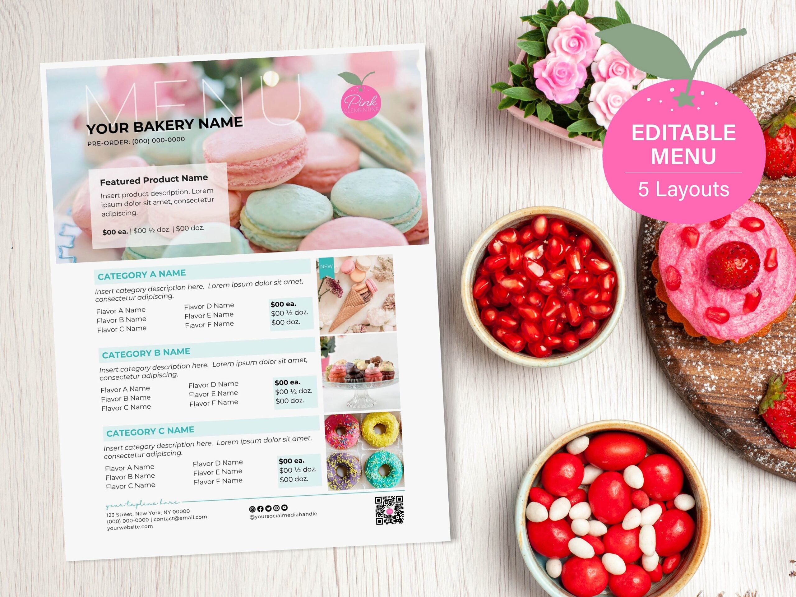 Editable Bakery Photo Menu Flyer For Gourmet Cookie Brownie Cupcake Donut Macaron Pie Customizable Canva Template Printable Etsy