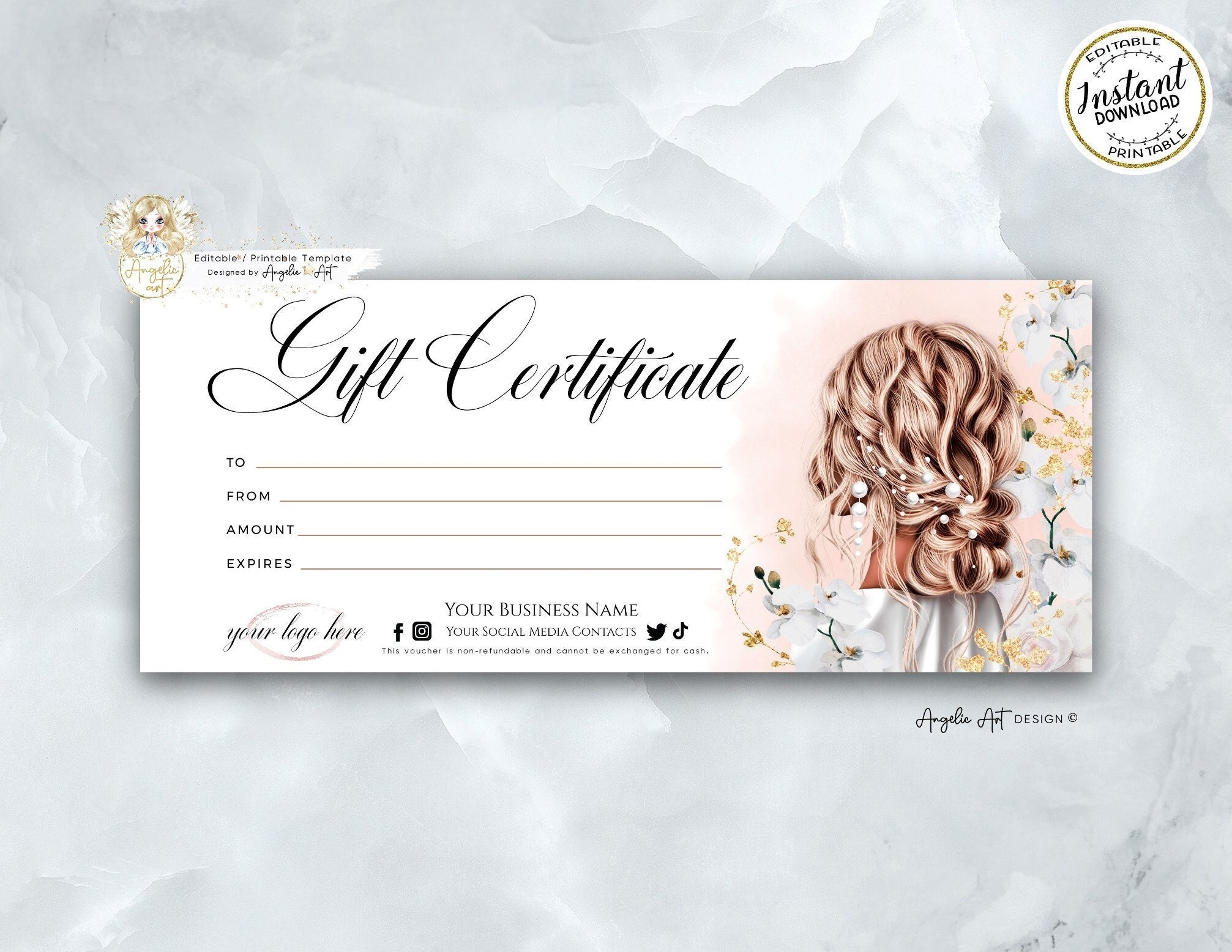 Editable Beauty Gift Certificate Template Hair Salon Gift Voucher Hair Stylist Printable Gift Card Template Bridal Hair Certificate Template Etsy