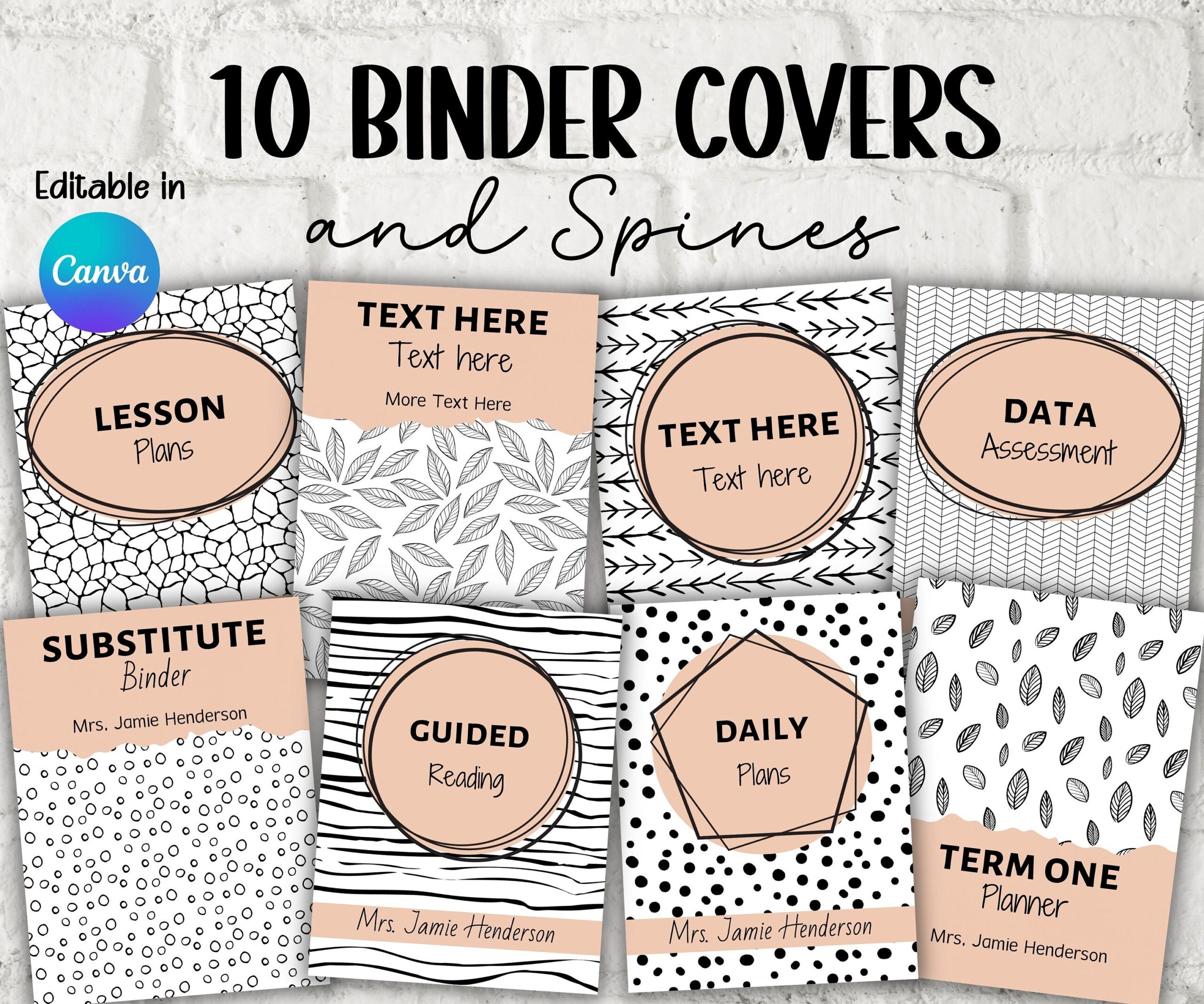 Editable Binder Covers And Spines I Printable Binder Cover I Homeschool Binder I Black And White I Sub Binder I Editable College Binder Etsy
