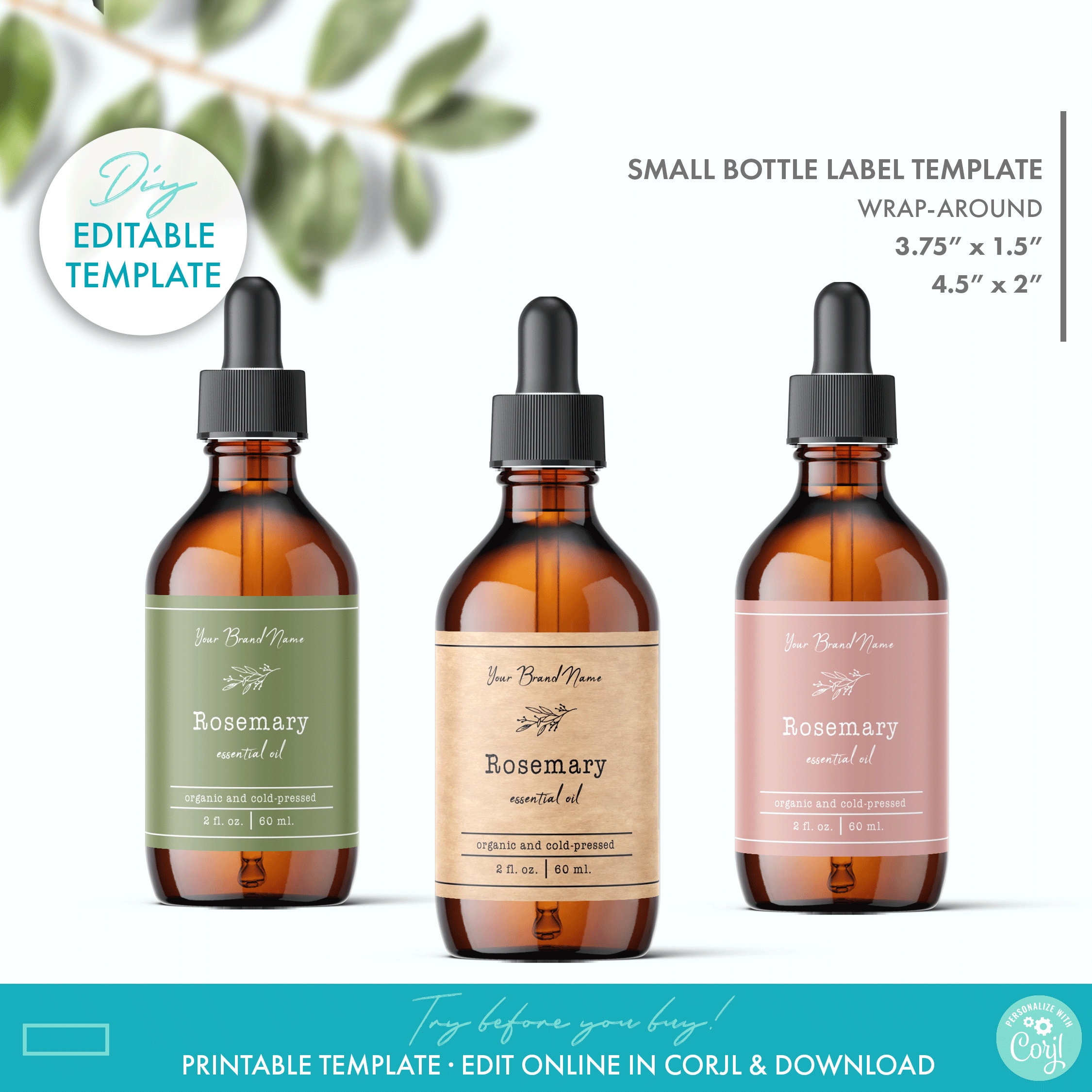 Editable Botanical Dropper Bottle Label Template 2 Sizes Printable Floral Essential Oil Label Template Cosmetic Beauty Label Design Etsy