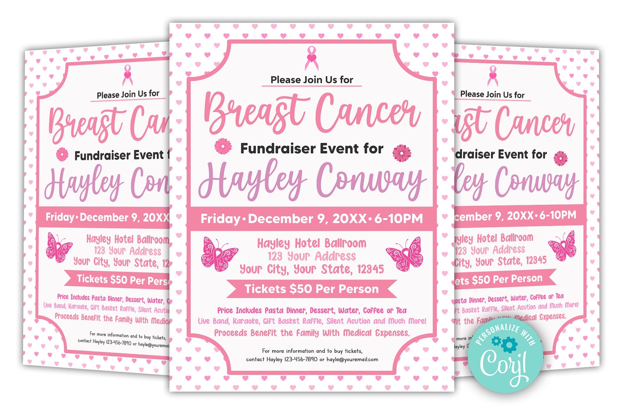 Editable Breast Cancer Fundraiser Flyer DIY Pink Cancer Benefit Flyer Template Pink Flyer Instant Download Etsy