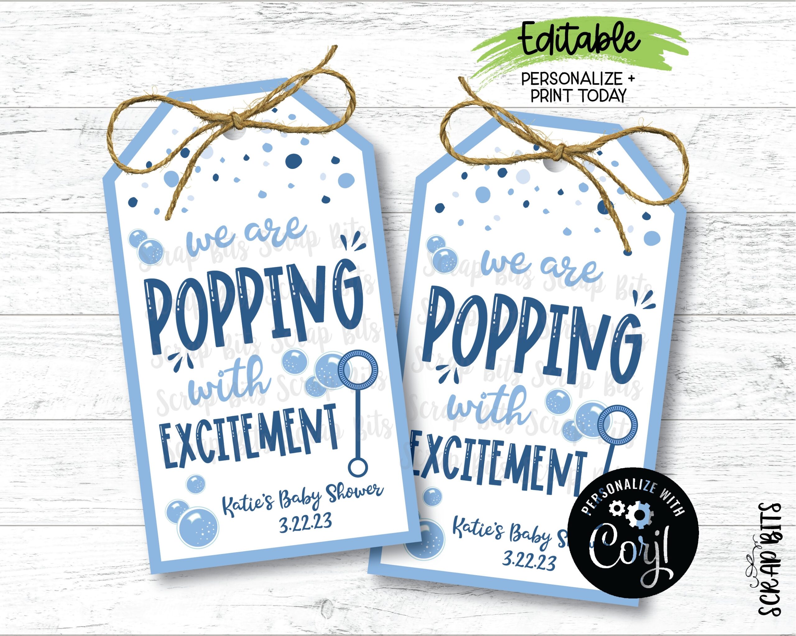 Blue Printable Editable Tags