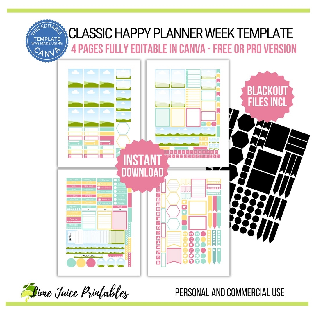 Editable Canva Planner Sticker Templates Classic Happy Planner Week Kit Personal Or Commercial Use Sell Printable Planner Stickers Etsy