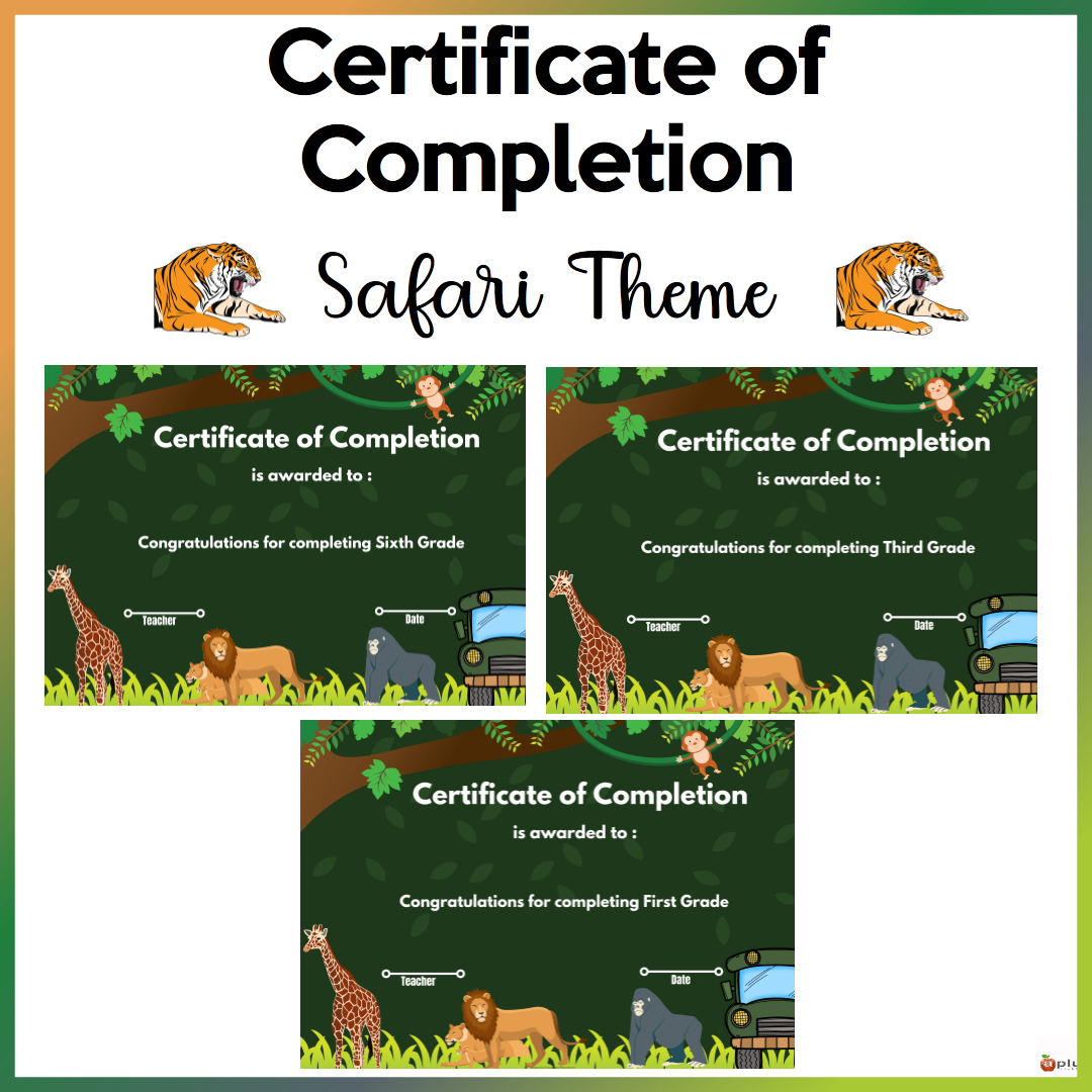 Editable Certificate Of Completion Safari Theme Made By Teachers