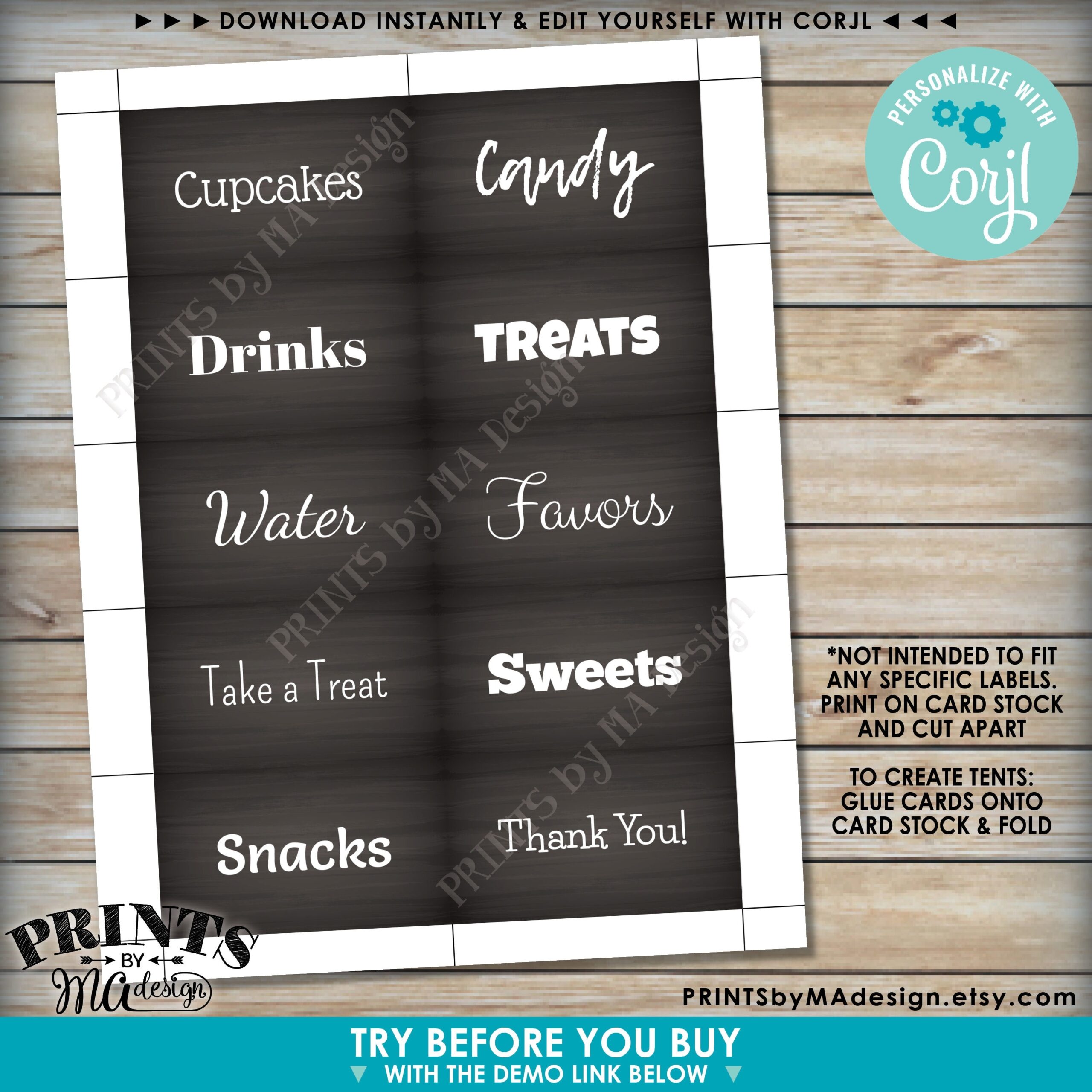 Editable Chalkboard Style Place Cards Buffet Food Labels Up To 5 PRINTABLE 8 5x11 Sheets Of Custom 2x3 5 Labels