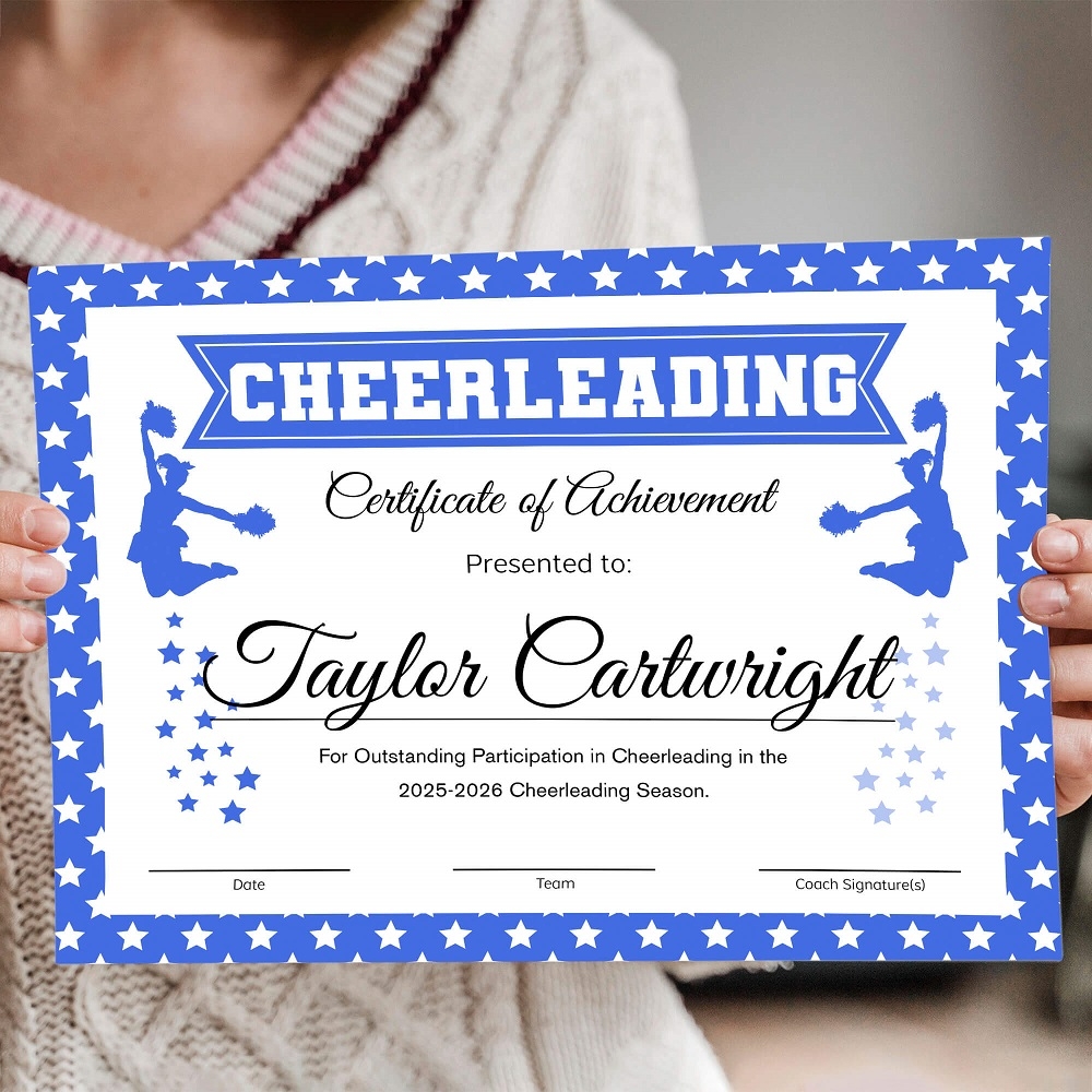 Editable Cheerleader Certificate Royal Blue Cheer Sports Award Template Made By Teachers