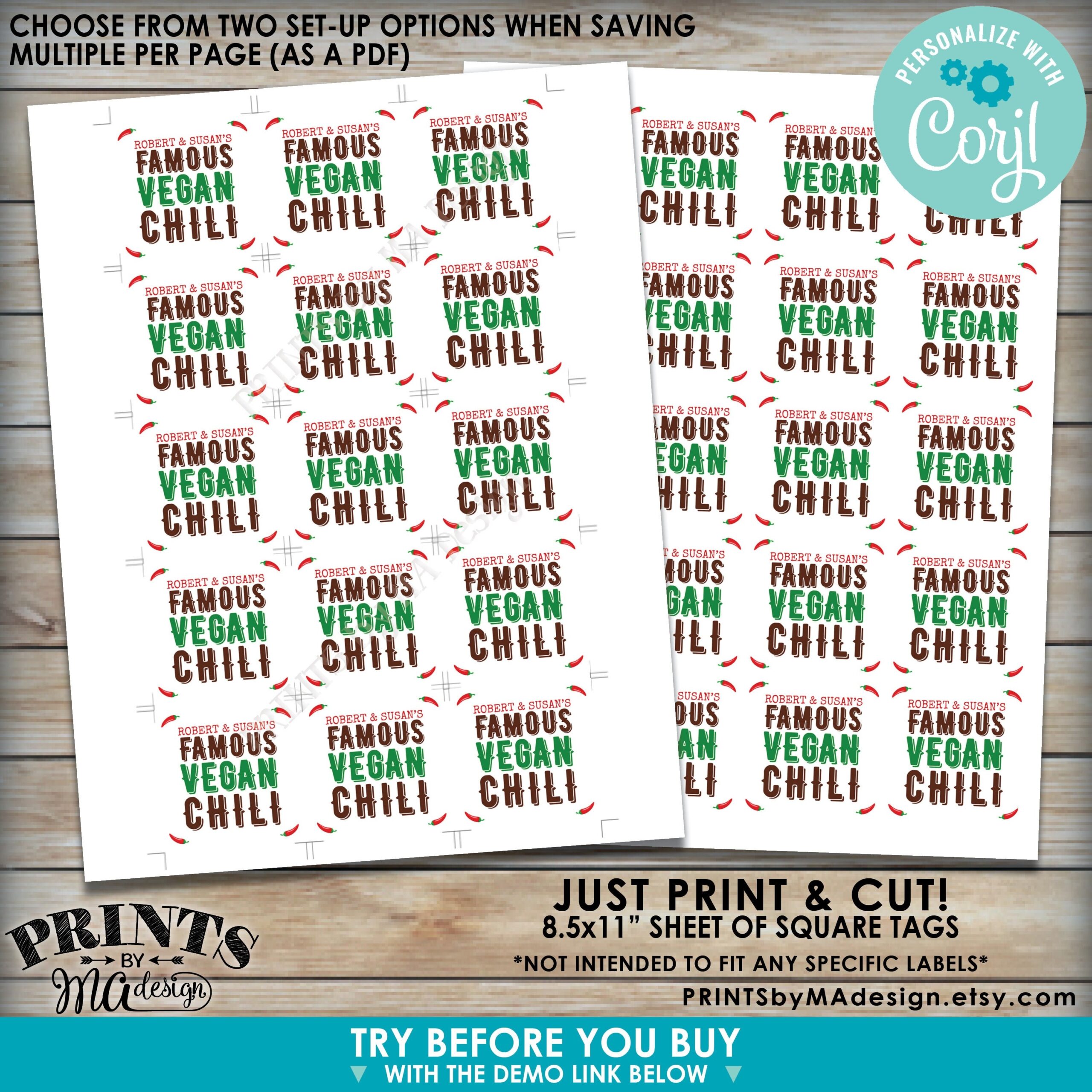 Editable Chili Labels Chili Cook Off Voting Ballots 2 Square Cards On A Digital PRINTABLE 8 5x11 File