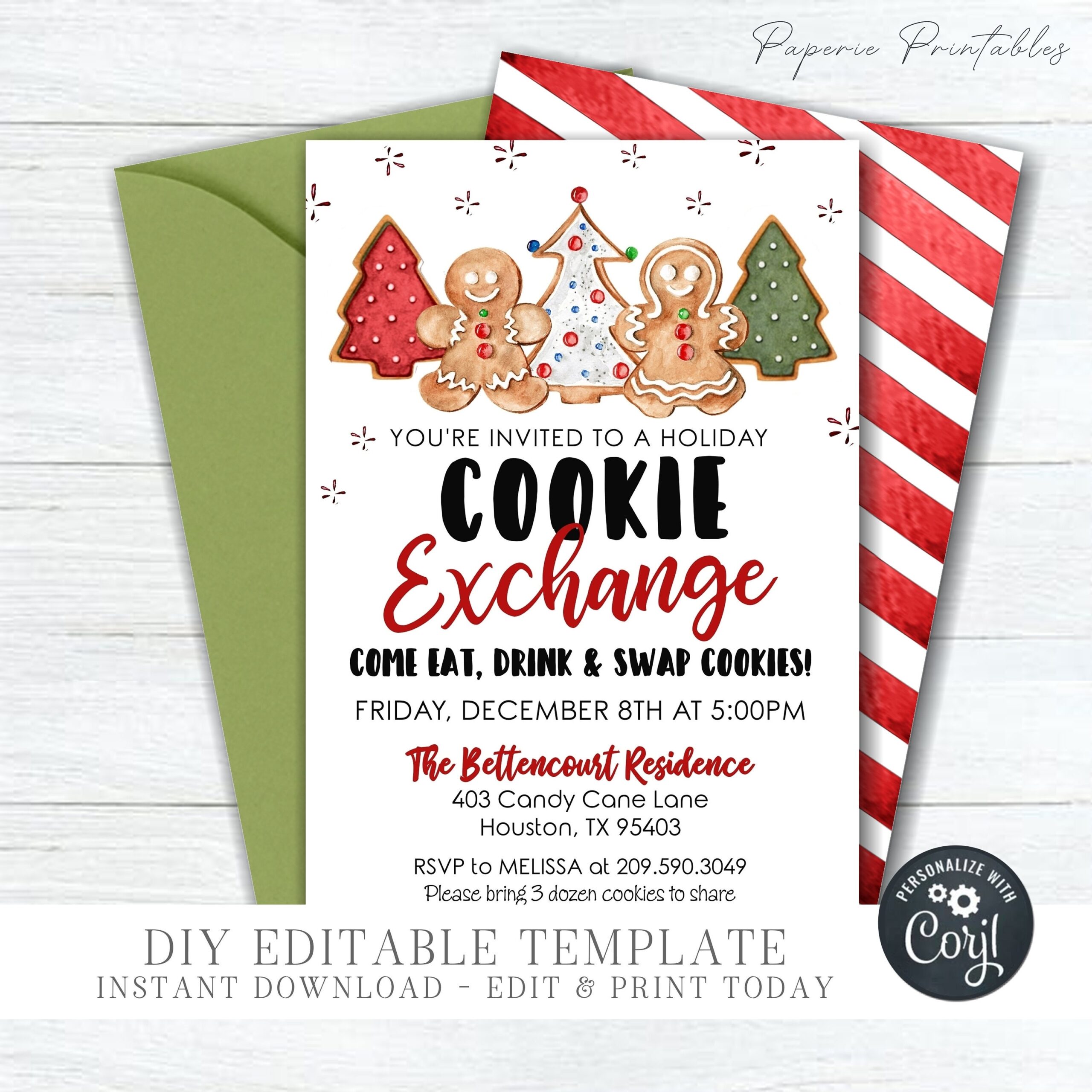 EDITABLE Christmas Cookie Exchange Invitation Holiday Cookie Party Invitation Christmas Cookie Decorating DIY Edit With Corjl cp22 Etsy