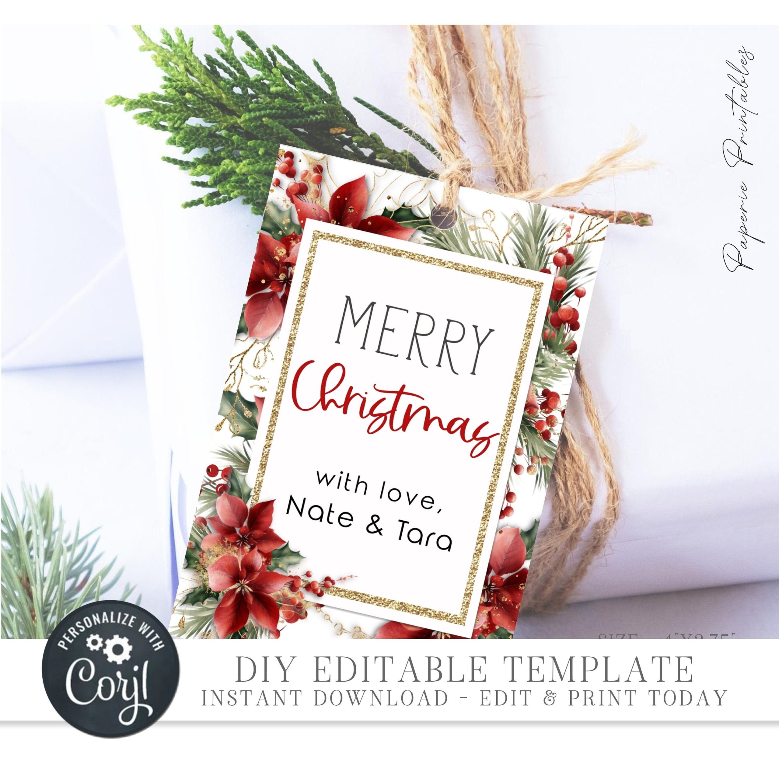 Merry Christmas Card Printables Tag Editable