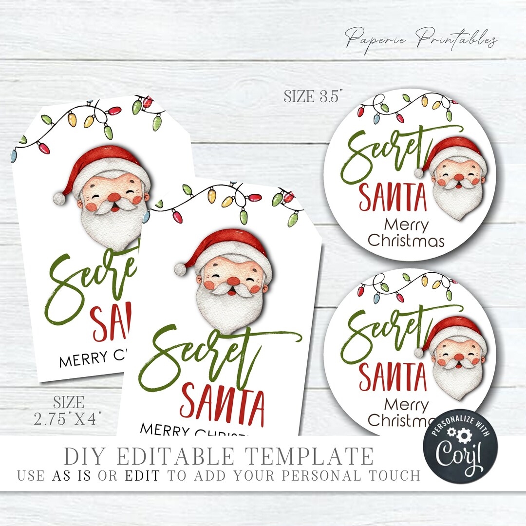 Editable Christmas Gift Tags Secret Santa Christmas Gift Tags Secret Santa Label DIY Santa Gift Tags Printable edit With Corjl CT14 Etsy