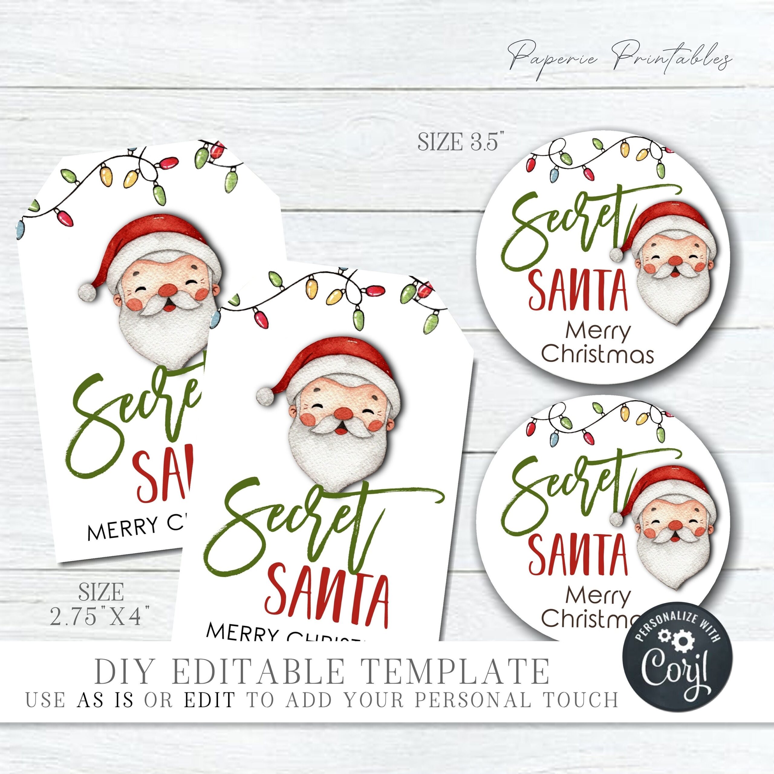 Editable Christmas Gift Tags Secret Santa Christmas Gift Tags Secret Santa Label DIY Santa Gift Tags Printable edit With Corjl CT14 Etsy