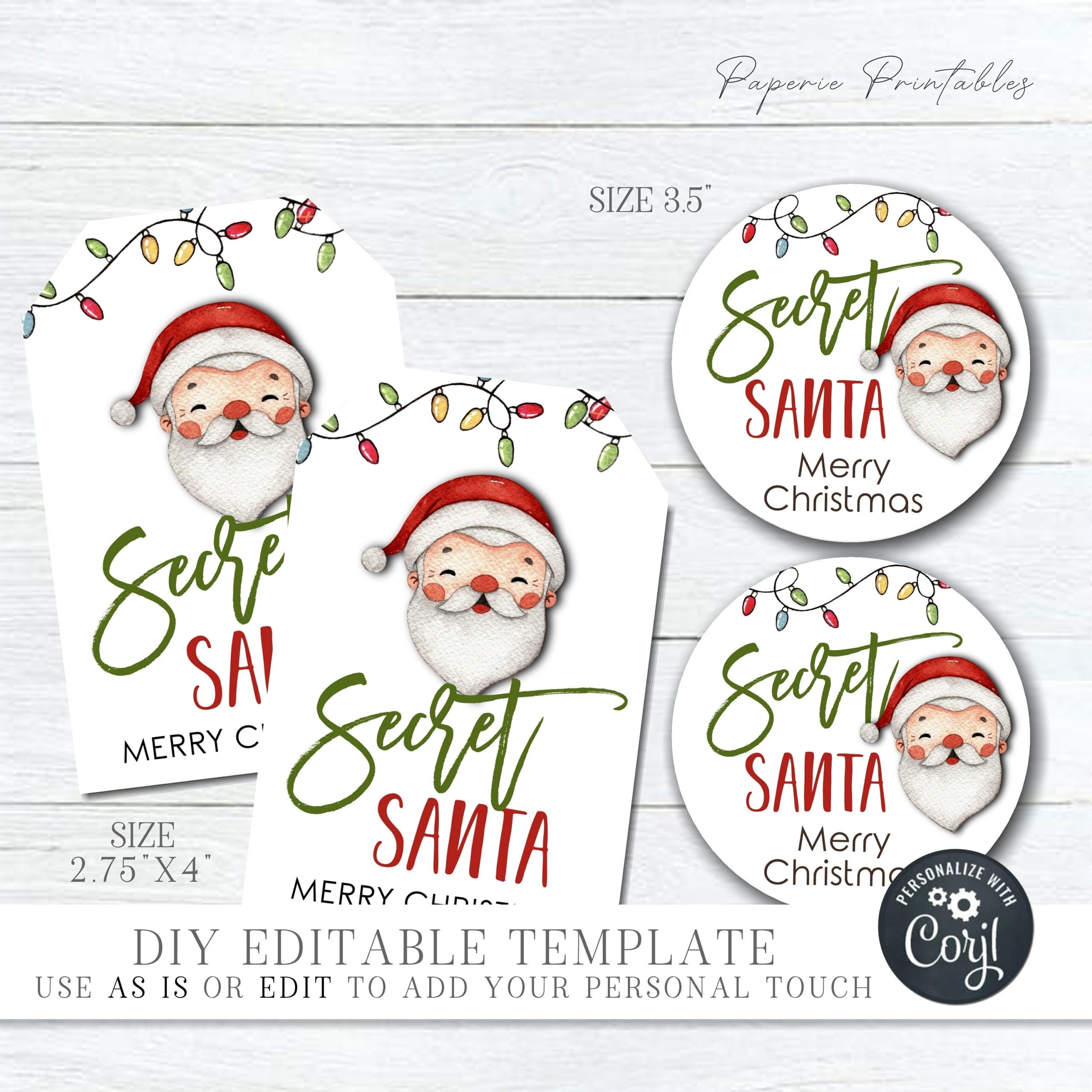 Editable Christmas Gift Tags Secret Santa Christmas Gift Tags Secret Santa Label DIY Santa Gift Tags Printable edit With Corjl CT14 Etsy