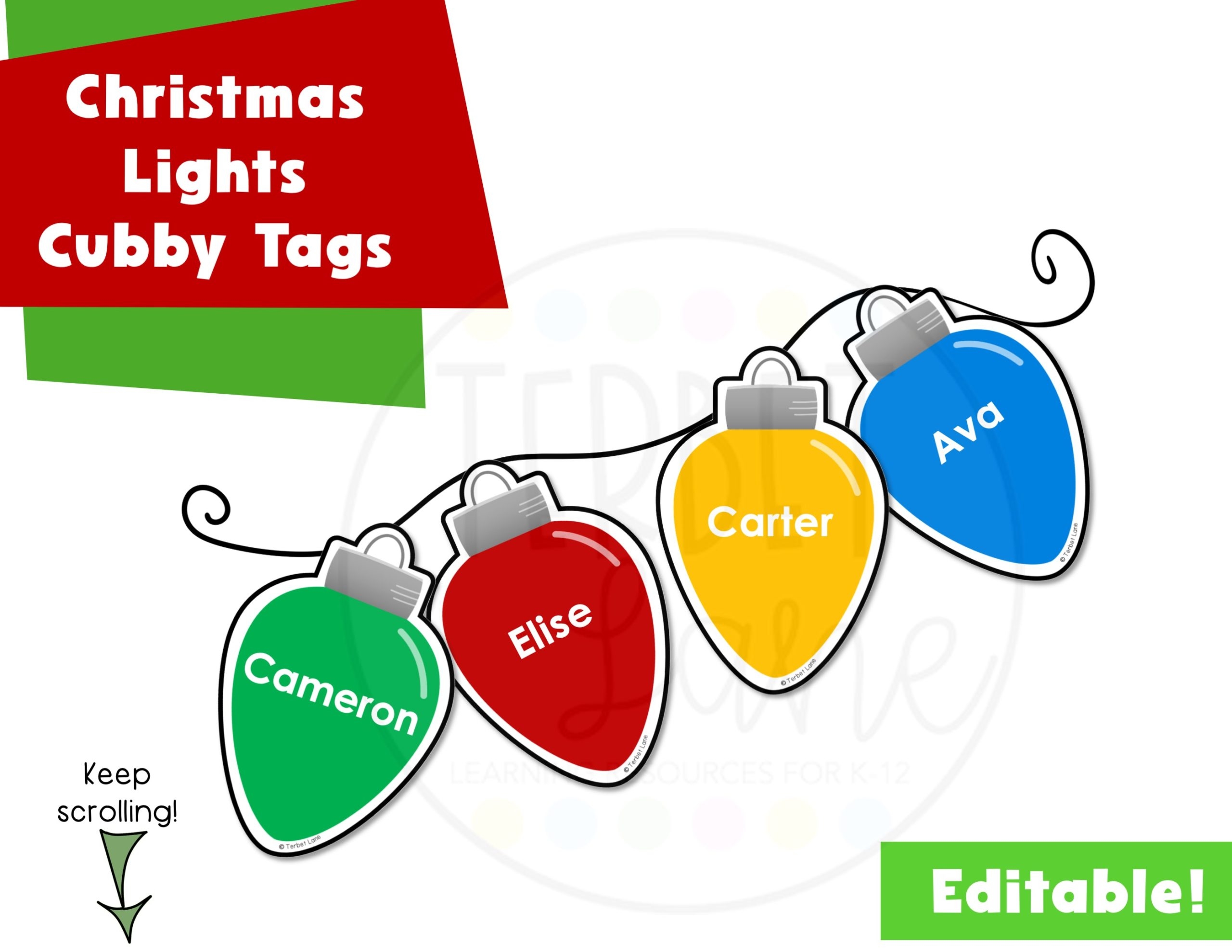 Editable Christmas Lights Cubby Tags Locker Labels Made By Teachers