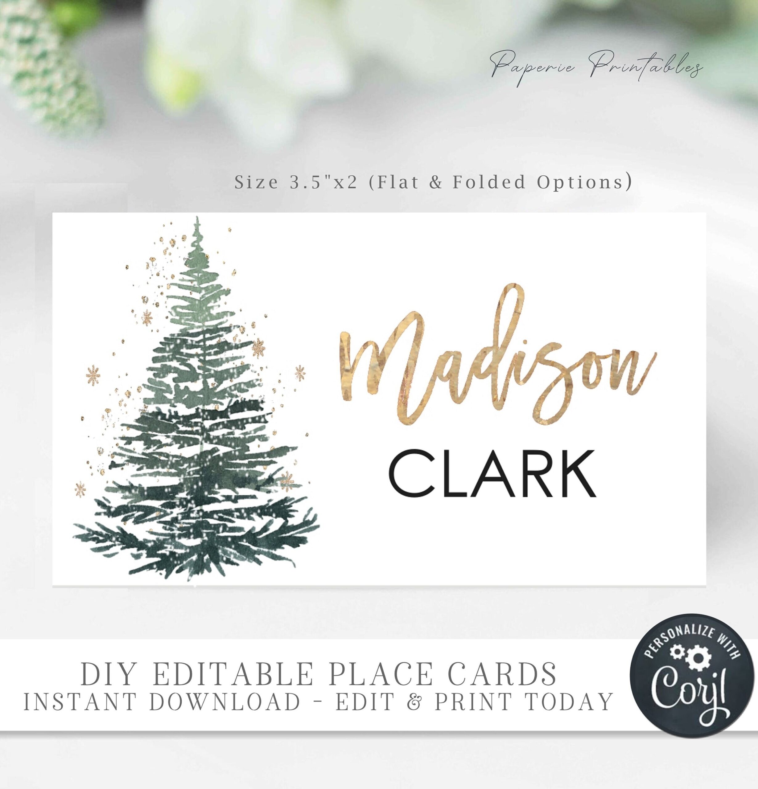 Editable Christmas Place Cards Holiday Place Cards Christmas Place Card Template Gold Foil Script Place Card DIY Corjl CP53 CP56 CP66 Etsy
