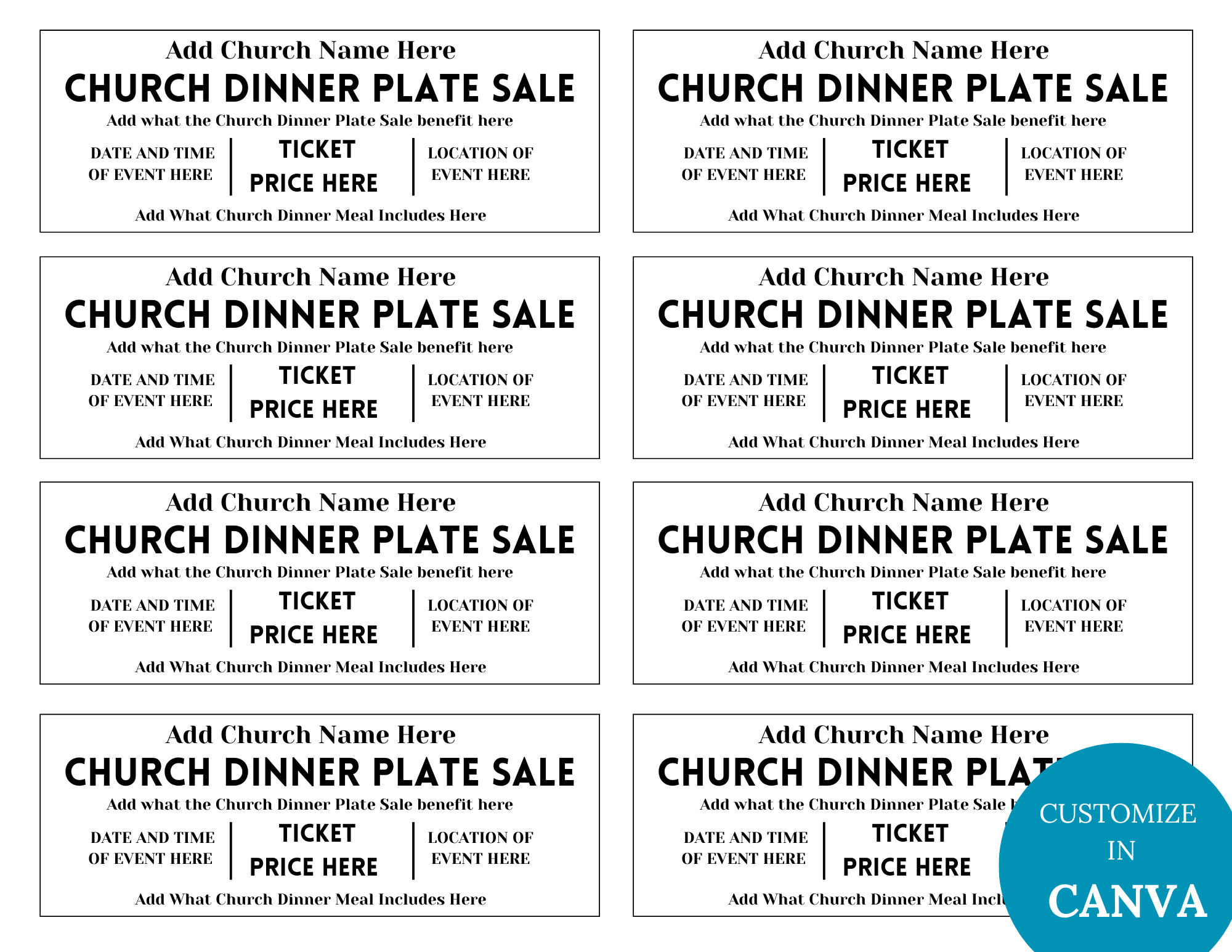 Editable Church Dinner Plate Sale Fundraiser Ticket