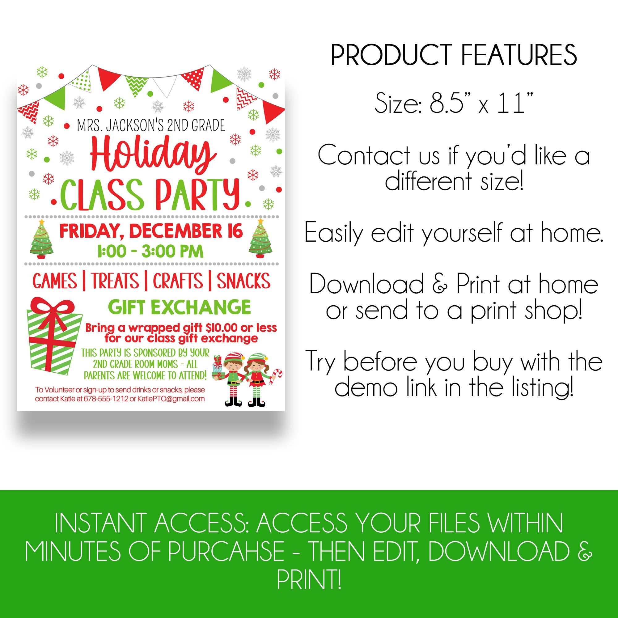 EDITABLE Class Holiday Party Flyer School Holiday Party Template Printable Class Christmas Party Flyer Class Gift Exchange Flyer Etsy
