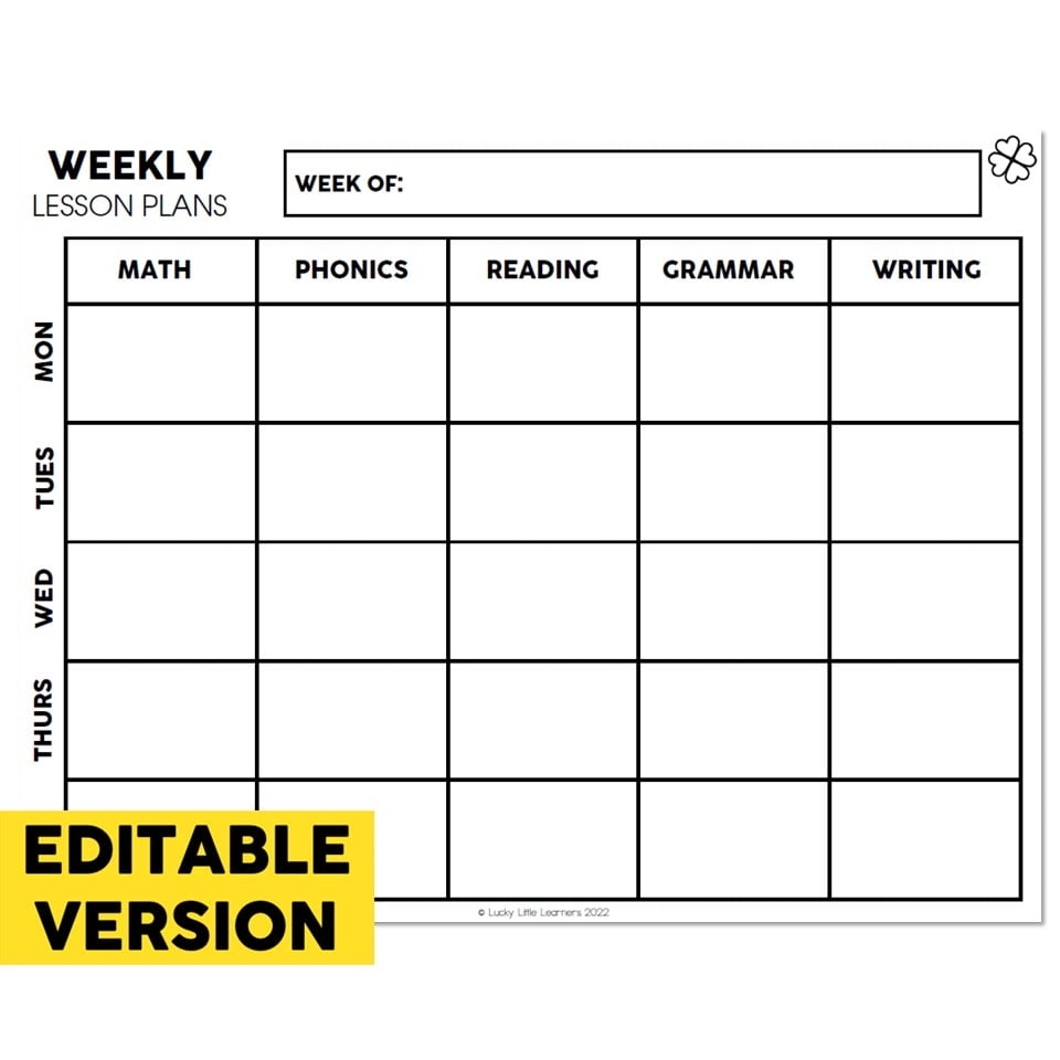 Printable Editable Leson Plan