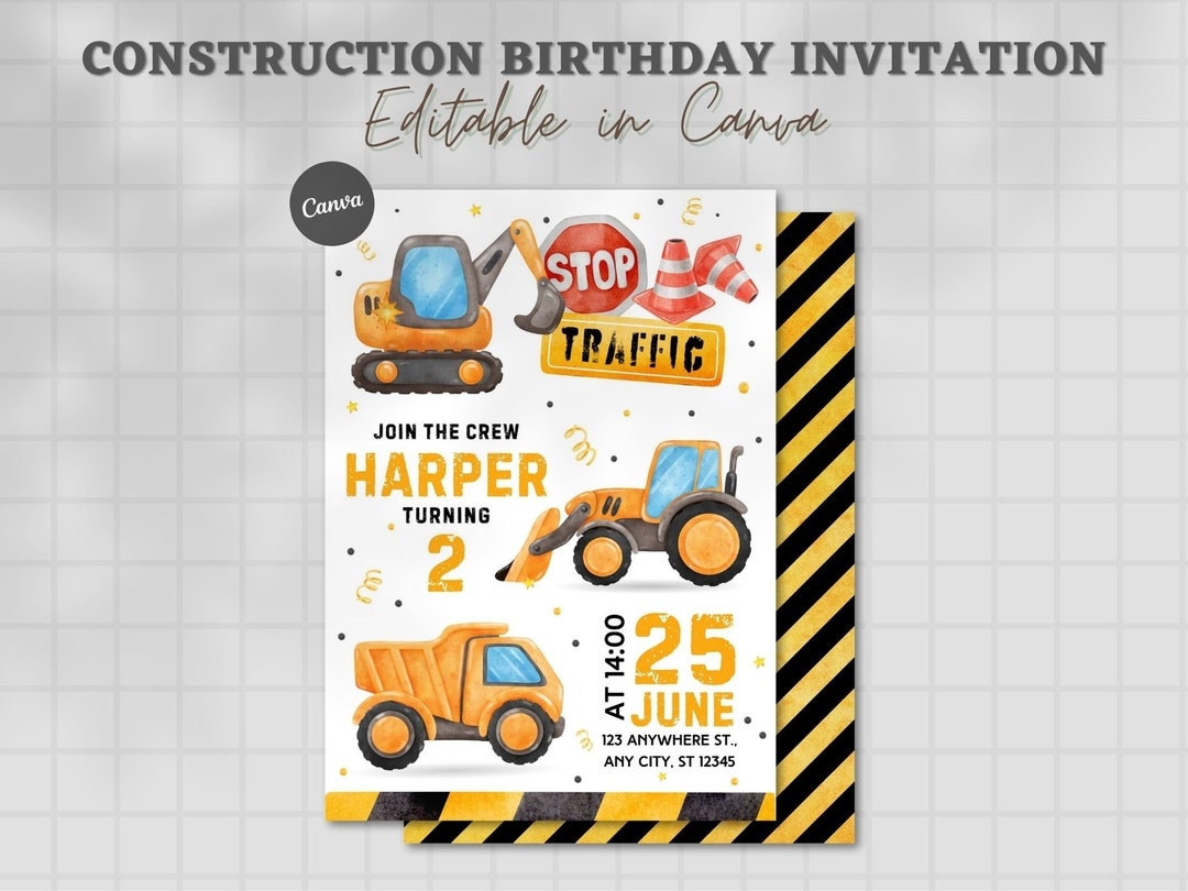 Editable Construction Invitation Construction Birthday Invitations Dump Truck Party Invite Printable Template Digital Instant Download Etsy Norway