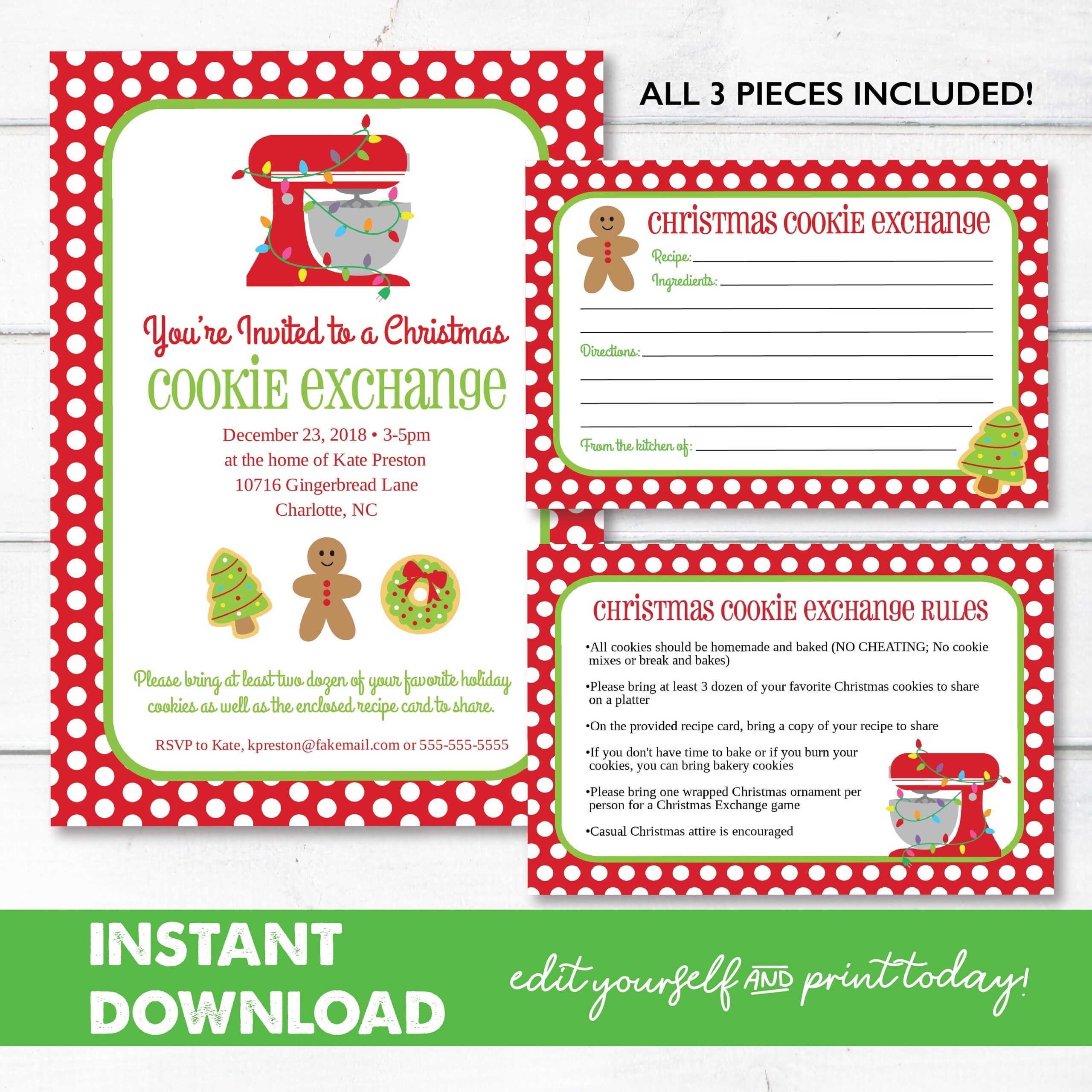 Editable Cookie Exchange Christmas Party Invitation Editable Rules Card Instant Download Recipe Card not Editable Holiday Party 0168 Etsy
