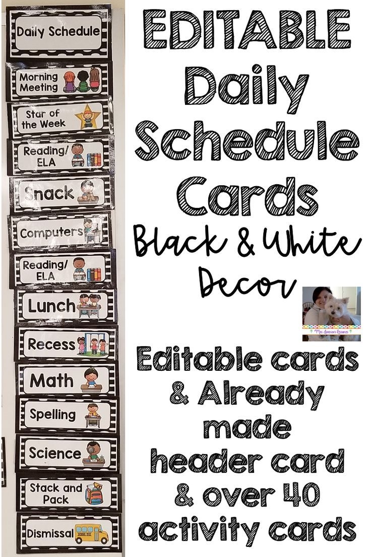 EDITABLE Daily Schedule Cards Black And White