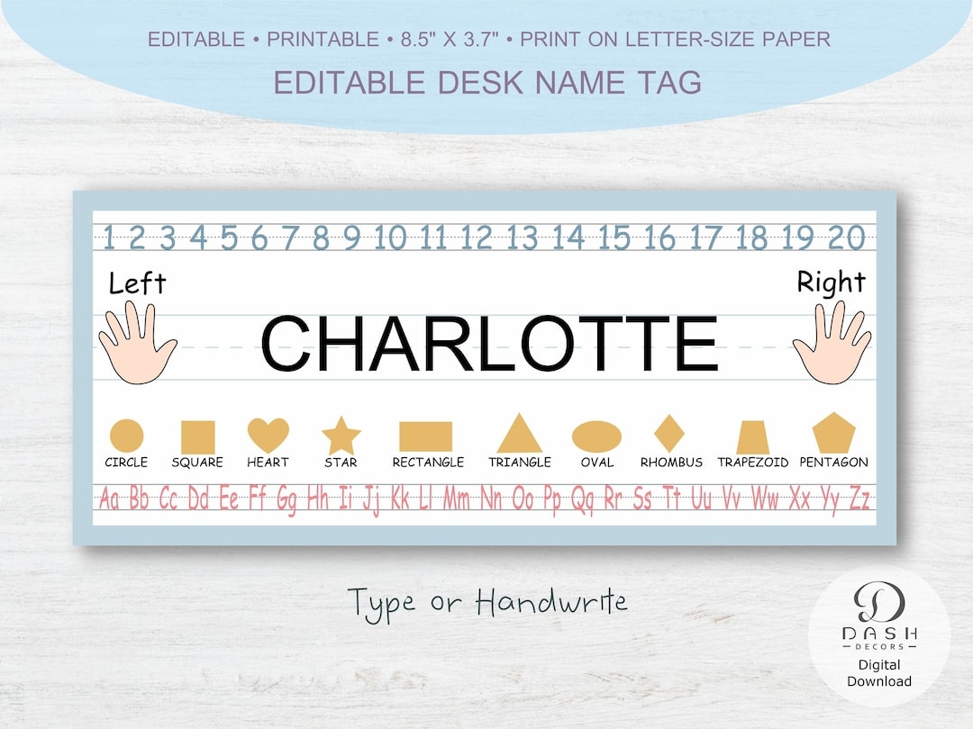 Editable Desk Name Tags For Classroom Student Name Tags For School Kindergarten Preschool Student Name Plate Printable Etsy