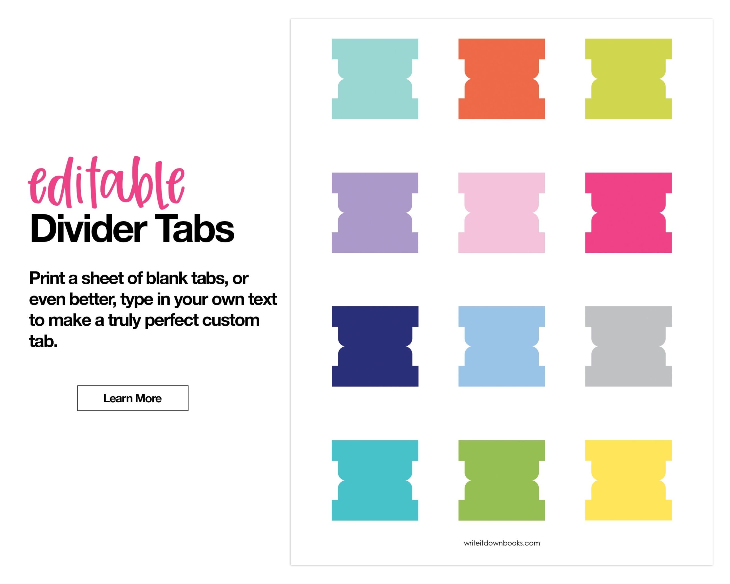 Editable Divider Tabs Blank Printable DIY Multi Color Etsy