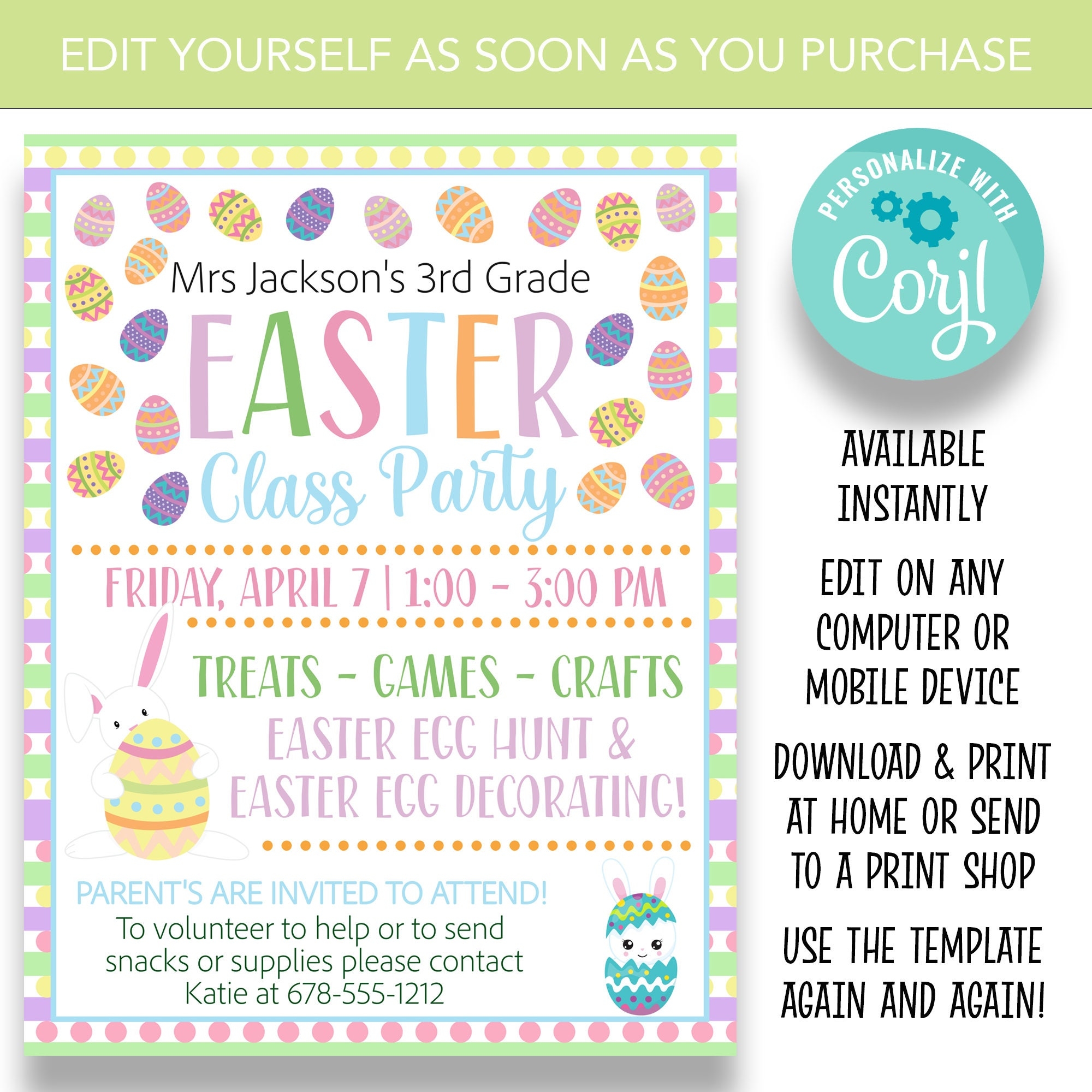 EDITABLE Easter Class Party Flyer School Easter Party Template Printable Class Party Flyer Editable Easter Template Etsy
