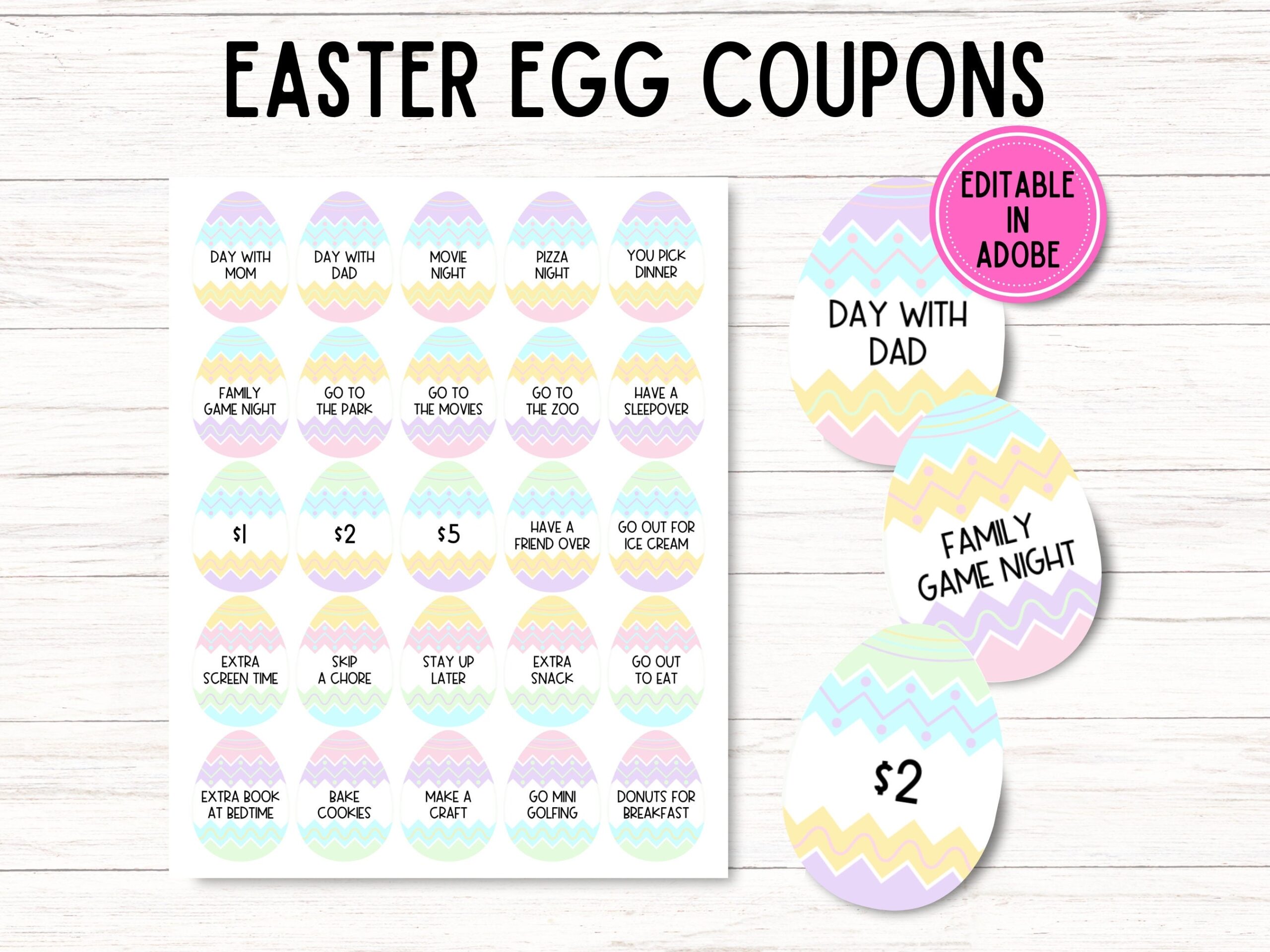 Editable Easter Egg Coupon Easter Reward Tokens Printable Easter Egg Hunt Tokens Easter Egg Fillers For Kids Easter Egg Stuffers Etsy