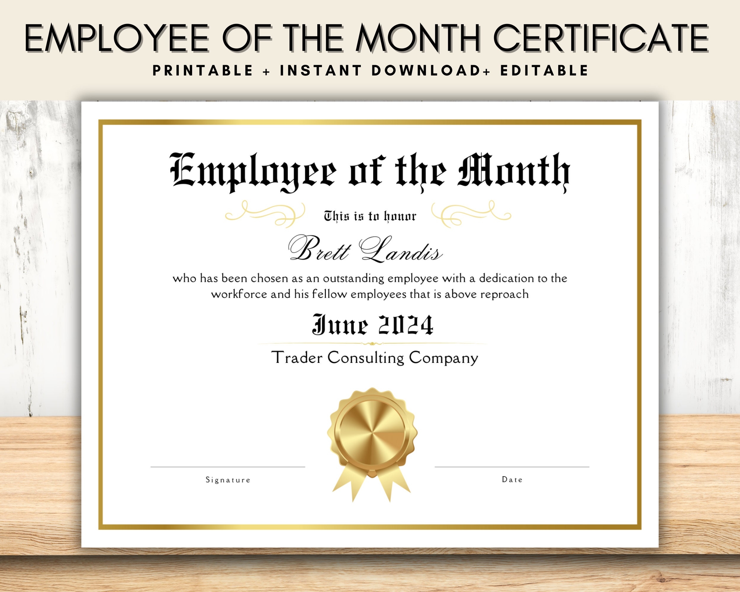 Printable Editable Employee Of The Month
