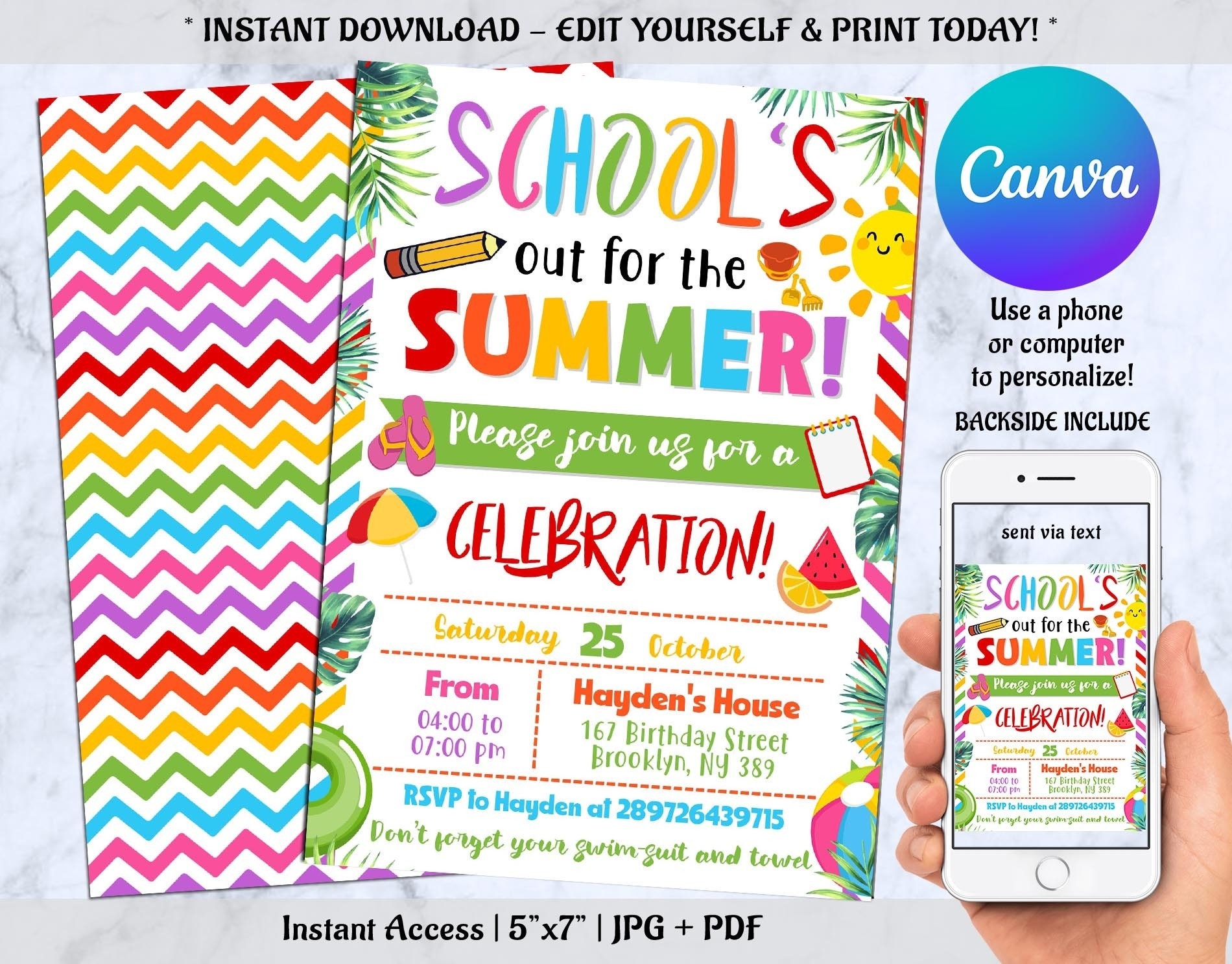 Editable End Of School Party Schools Out Party Invitation Download Summer Invite With CANVA Etsy
