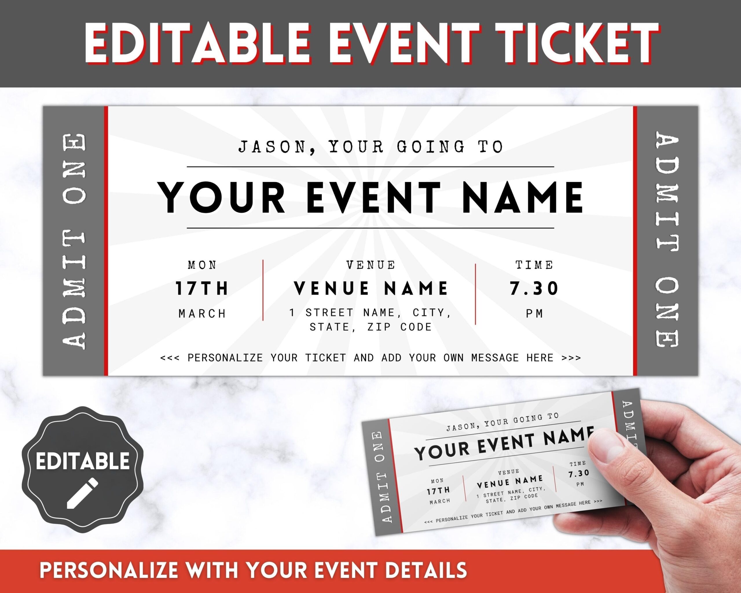 EDITABLE Event Ticket Template DIY Event Printable Surprise Getaway Invitation Christmas Gift For Him Musical Theatre Show Concert Etsy