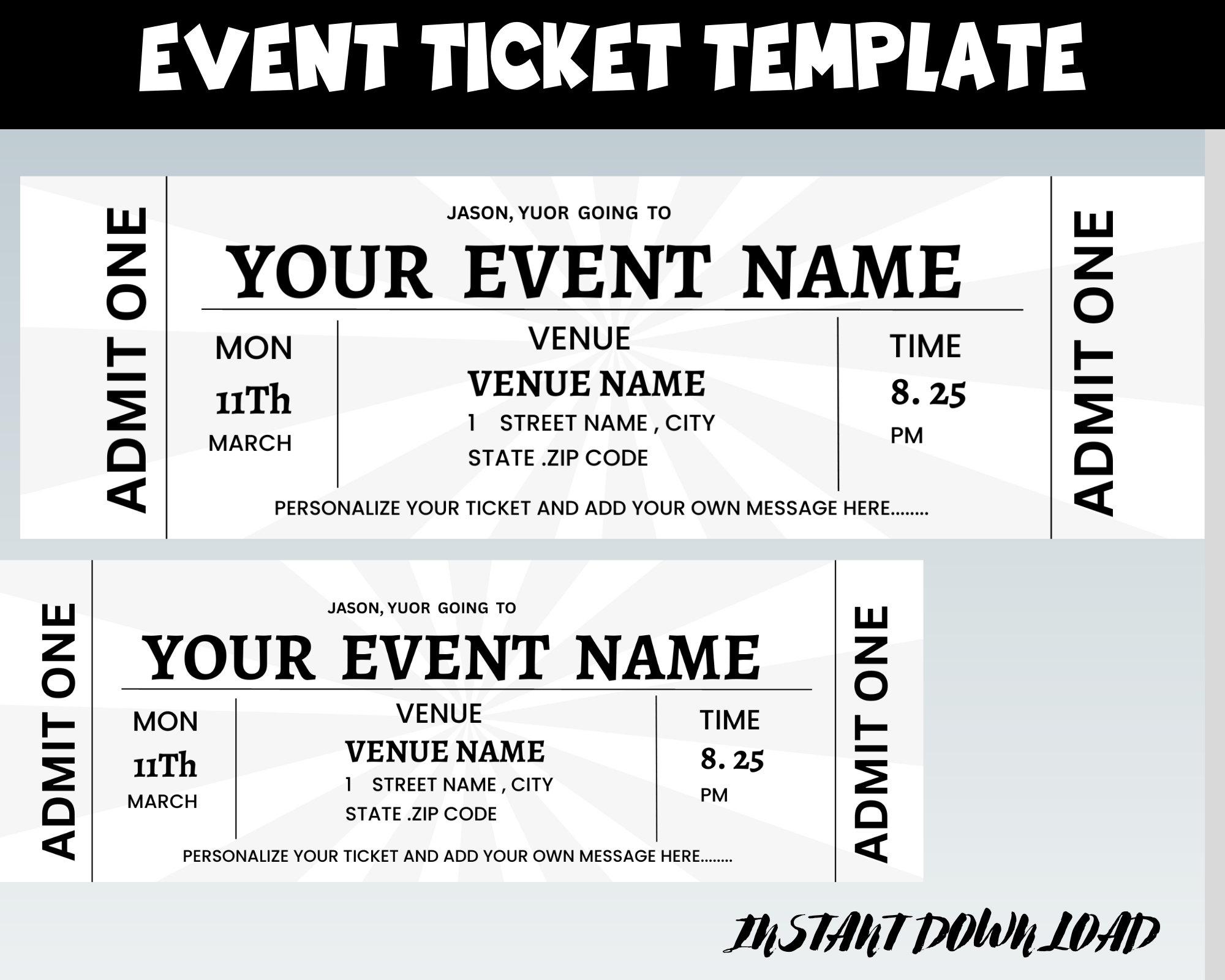 Editable Event Ticket Template Event Tickets Printable Event Ticket Personalized Gift For Him her Instant Download Etsy