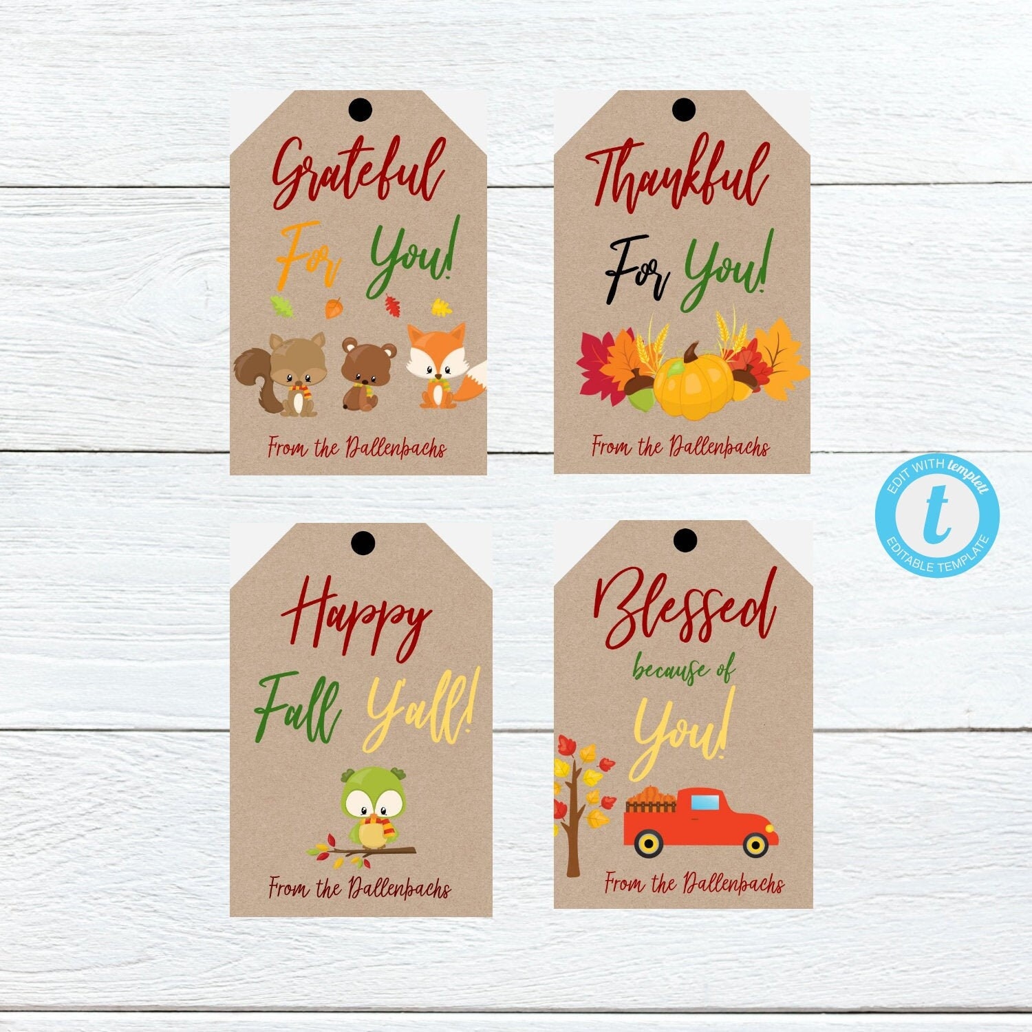 Editable Fall Thankful For You Gift Tag Templates Harvest Gratitude Favor Tags Thank You Cards 4 Templates Instant Download Printable Etsy