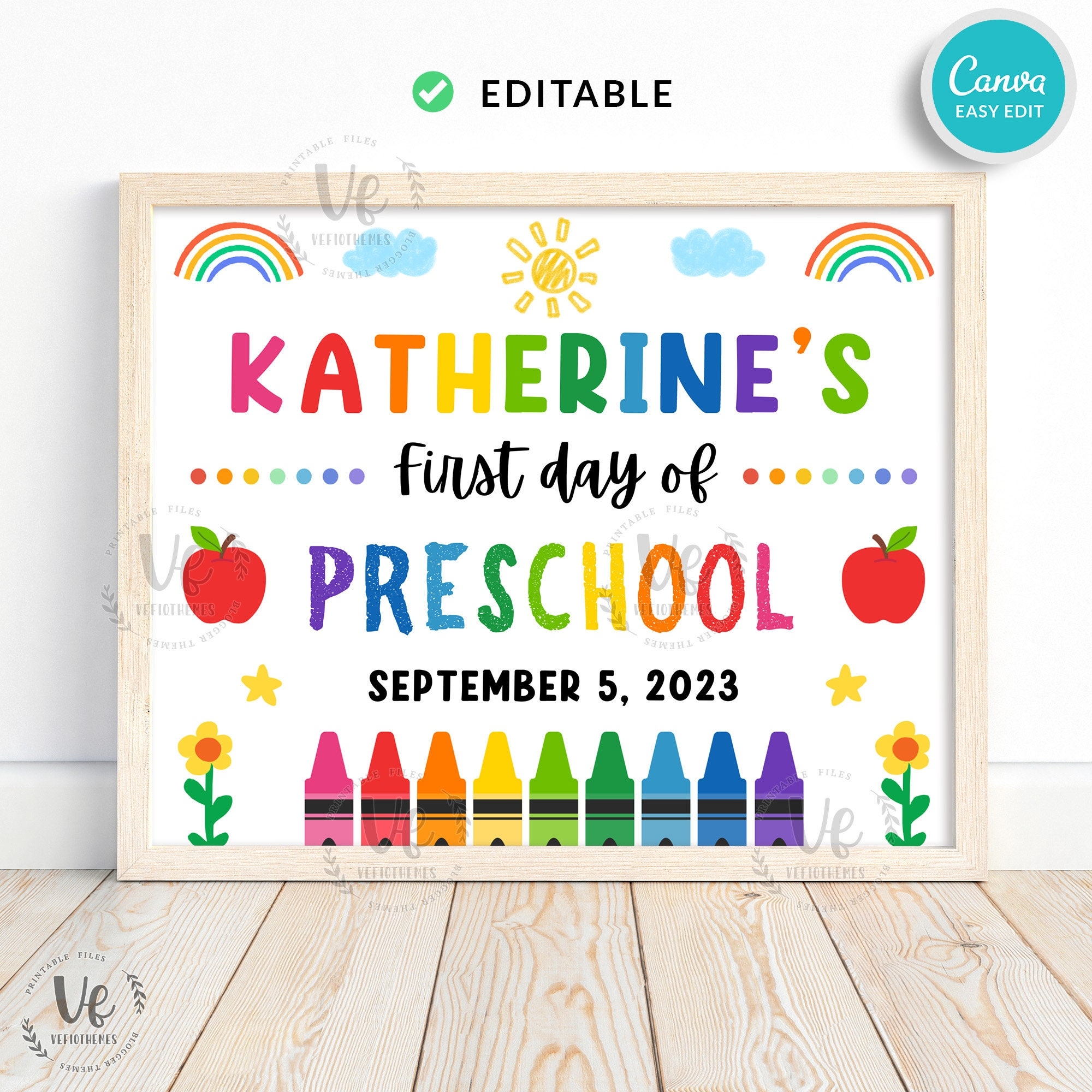 EDITABLE First Day Of Preschool Sign Printable Back To School Signs Kids School Sign School Photo Prop Digital Instant Download Etsy