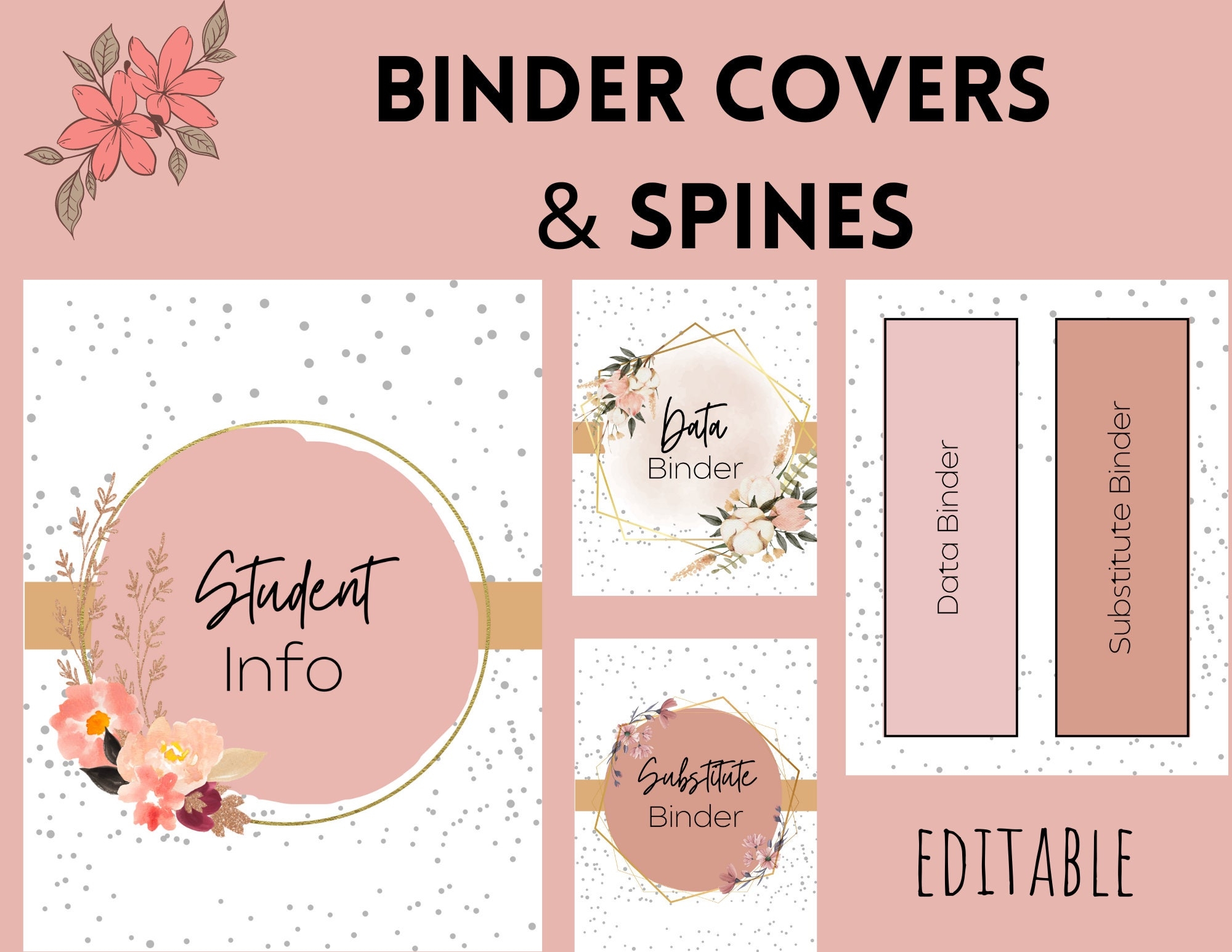 EDITABLE Floral Binder Covers Spines Printable Binder Covers Elementary School Teacher Back To School Binder Template Etsy