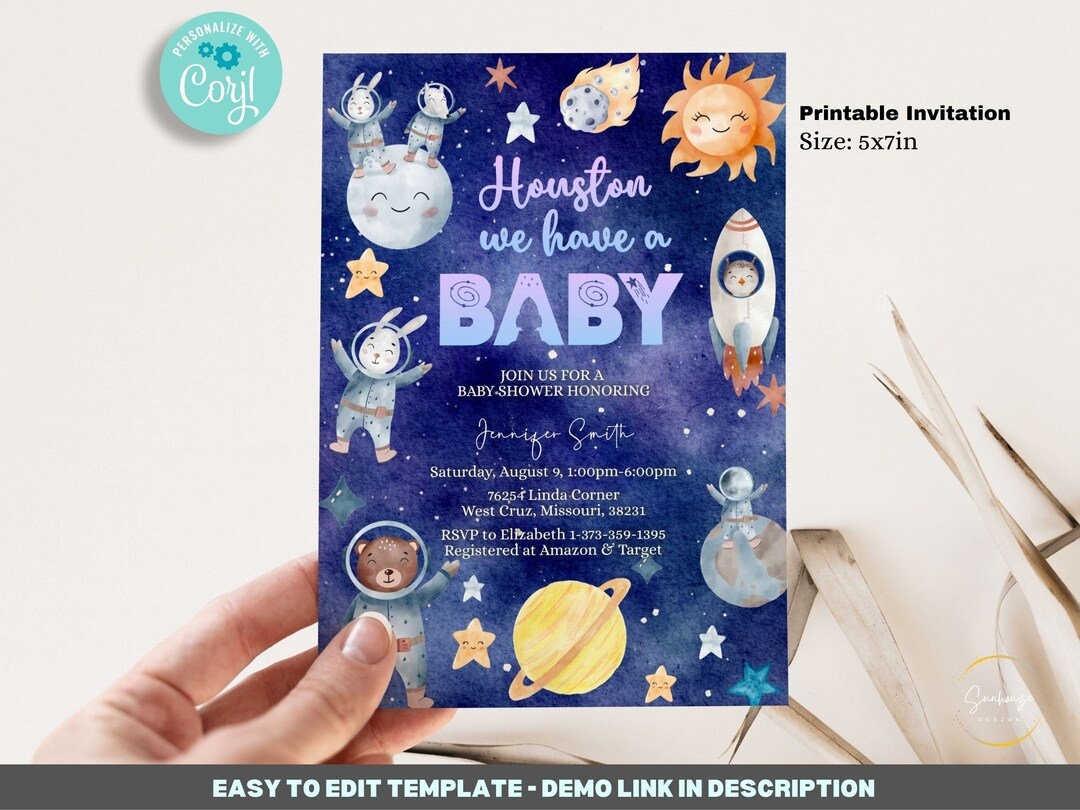 Editable Galaxy Baby Shower Invitation Template 5x7 Space Baby Shower Invitations Houston We Have A Baby Printable Etsy